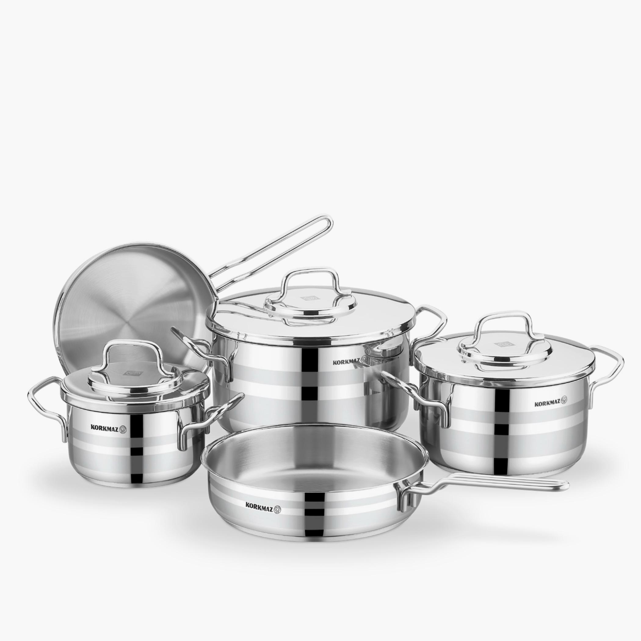 Korkmaz Astron 8-Piece Stainless Steel Induction Base Cookware Set