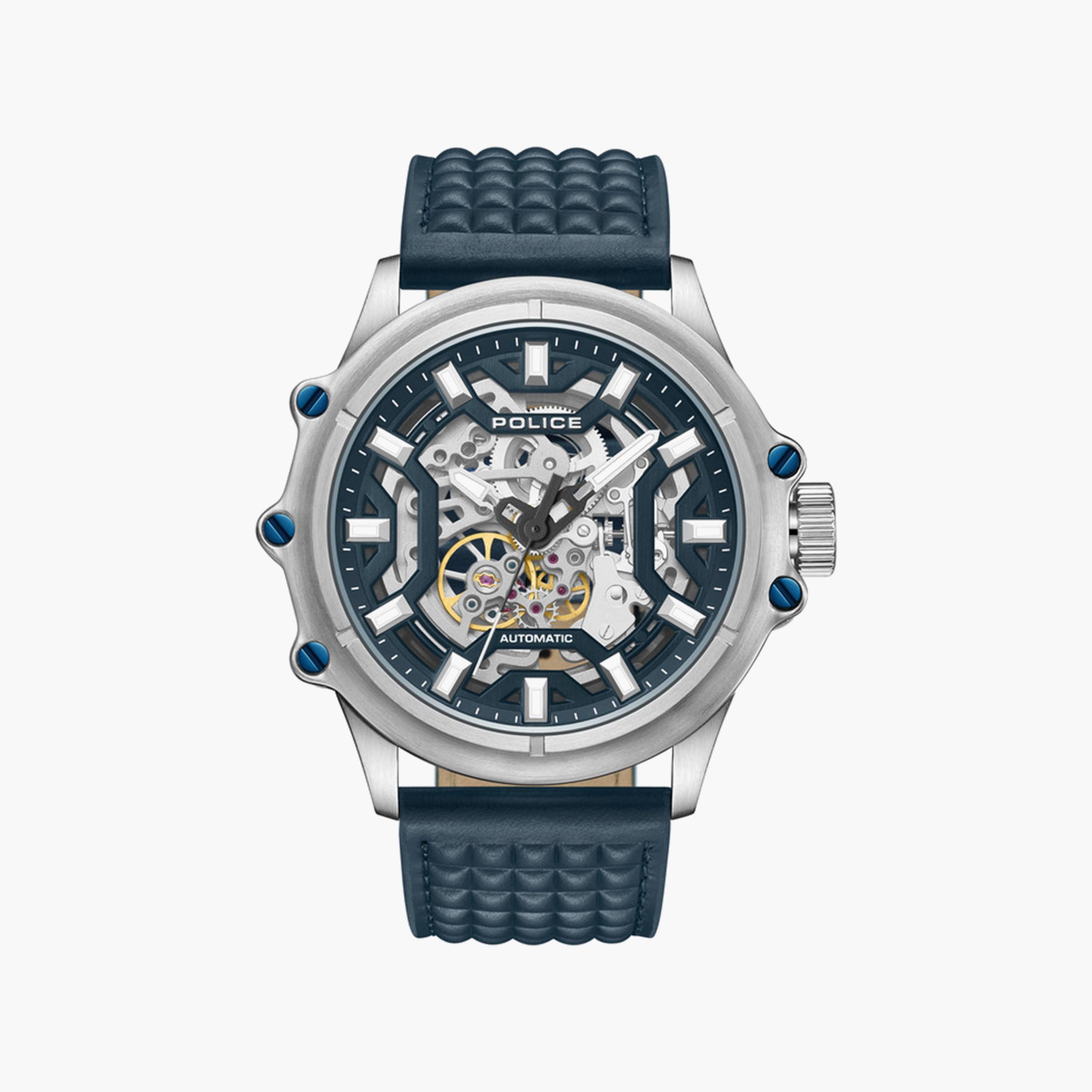 ساعة بوليس للرجال 45 ملم من الجلد باللون الأزرق الداكن | PEWGE1601803-men-watchesandjewellery-watches-image-1