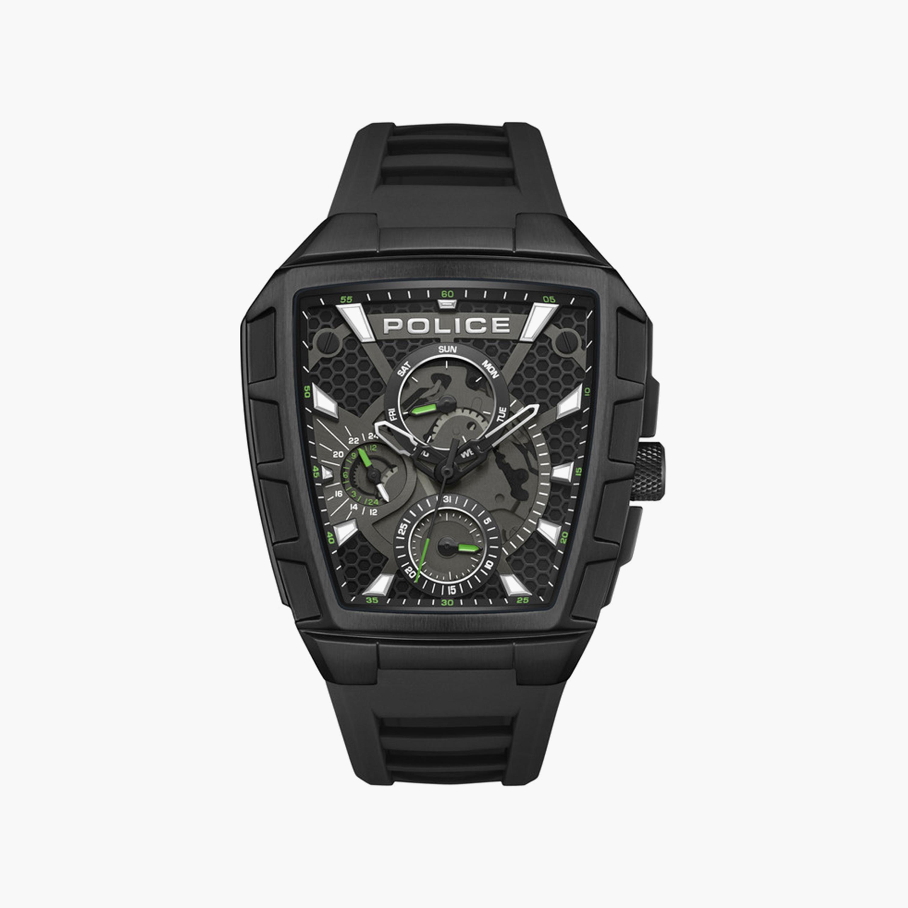 ساعة بوليس للرجال من السيليكون باللون الأسود مقاس 46 ملم | PEWGQ0056801-men-watchesandjewellery-watches-image-1