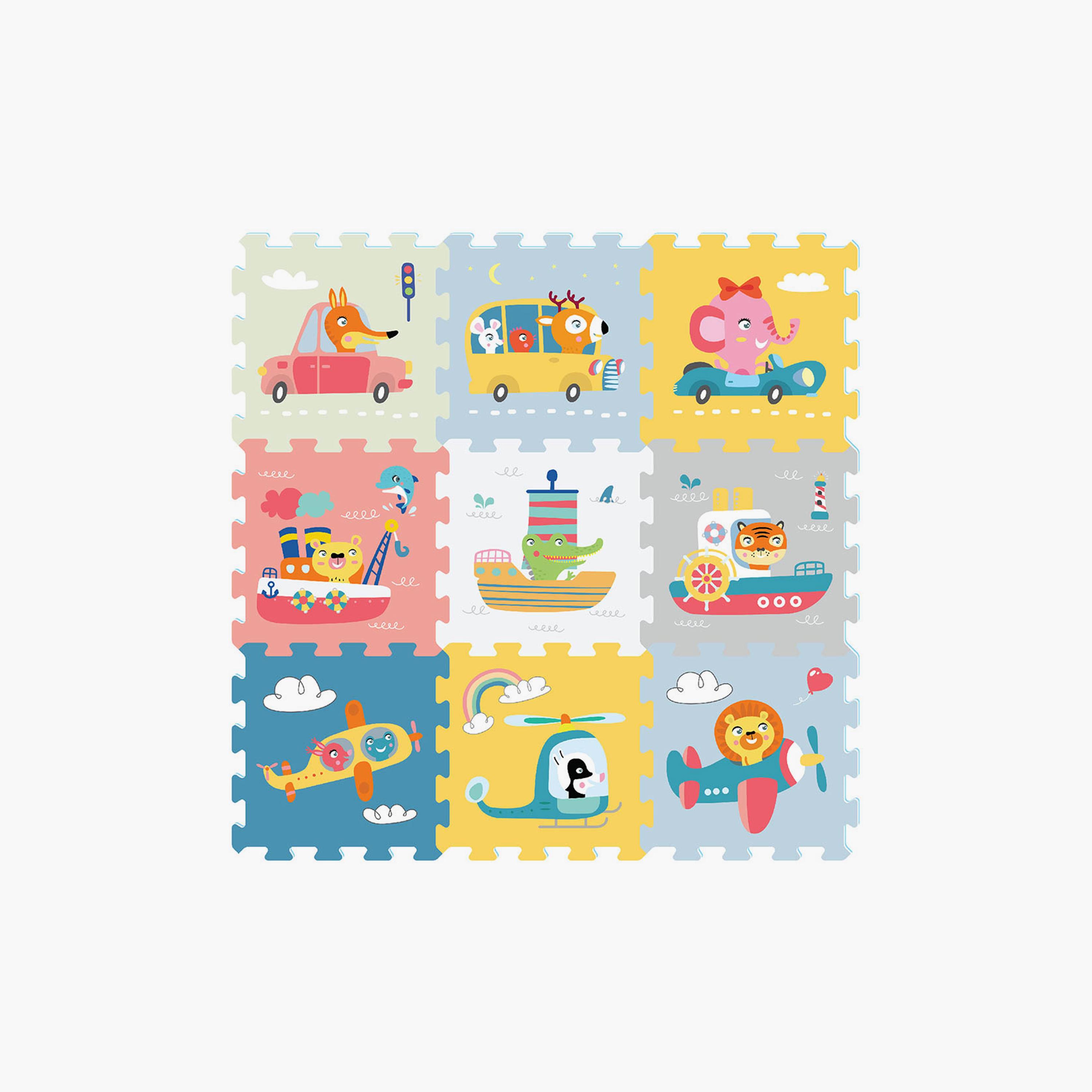 Sunta 9-Piece Transportation & Animals Puzzle Mat - 89 x 89 cm-baby-infantactivity-playpensandplaymats-image-1