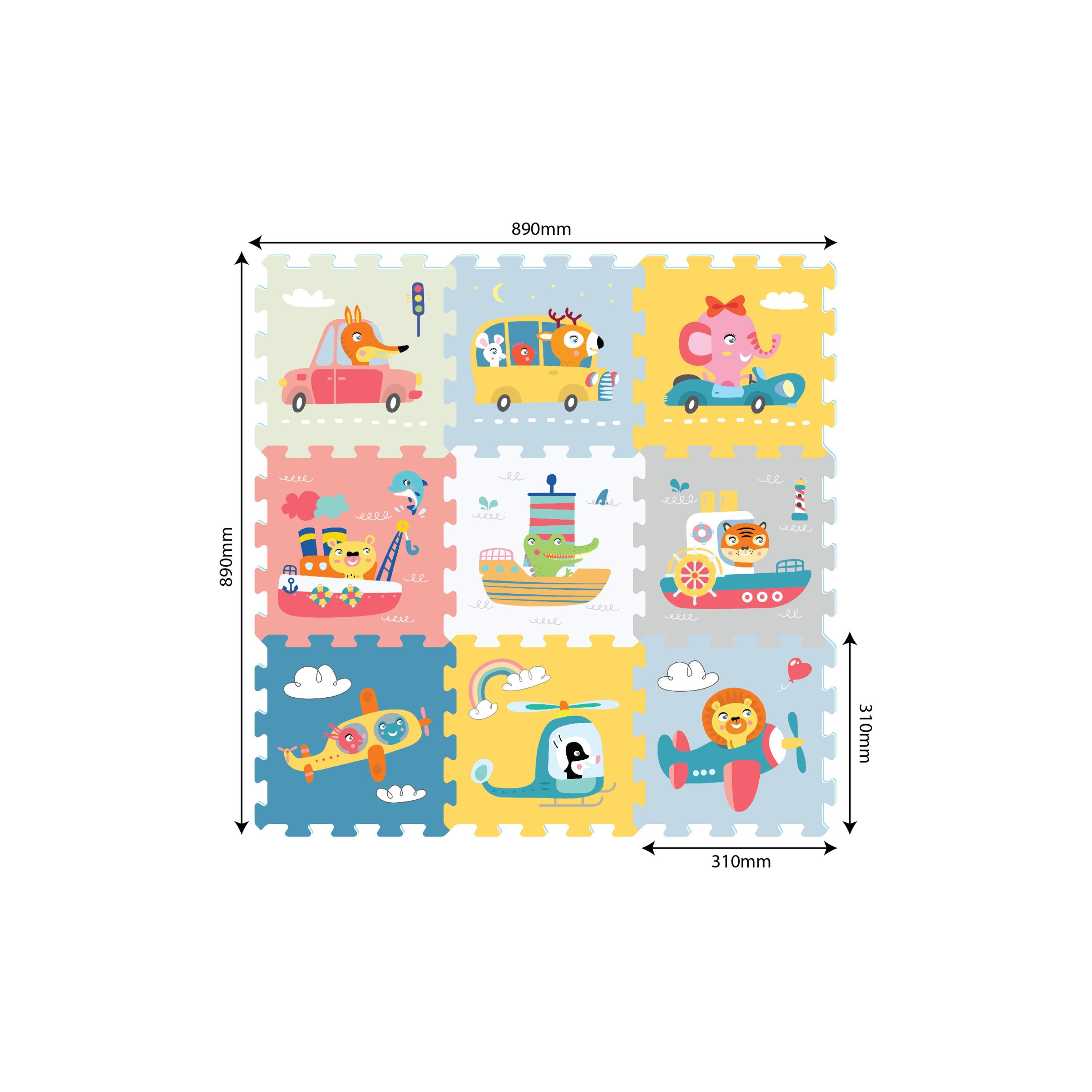 Sunta 9-Piece Transportation & Animals Puzzle Mat - 89 x 89 cm-baby-infantactivity-playpensandplaymats-image-3