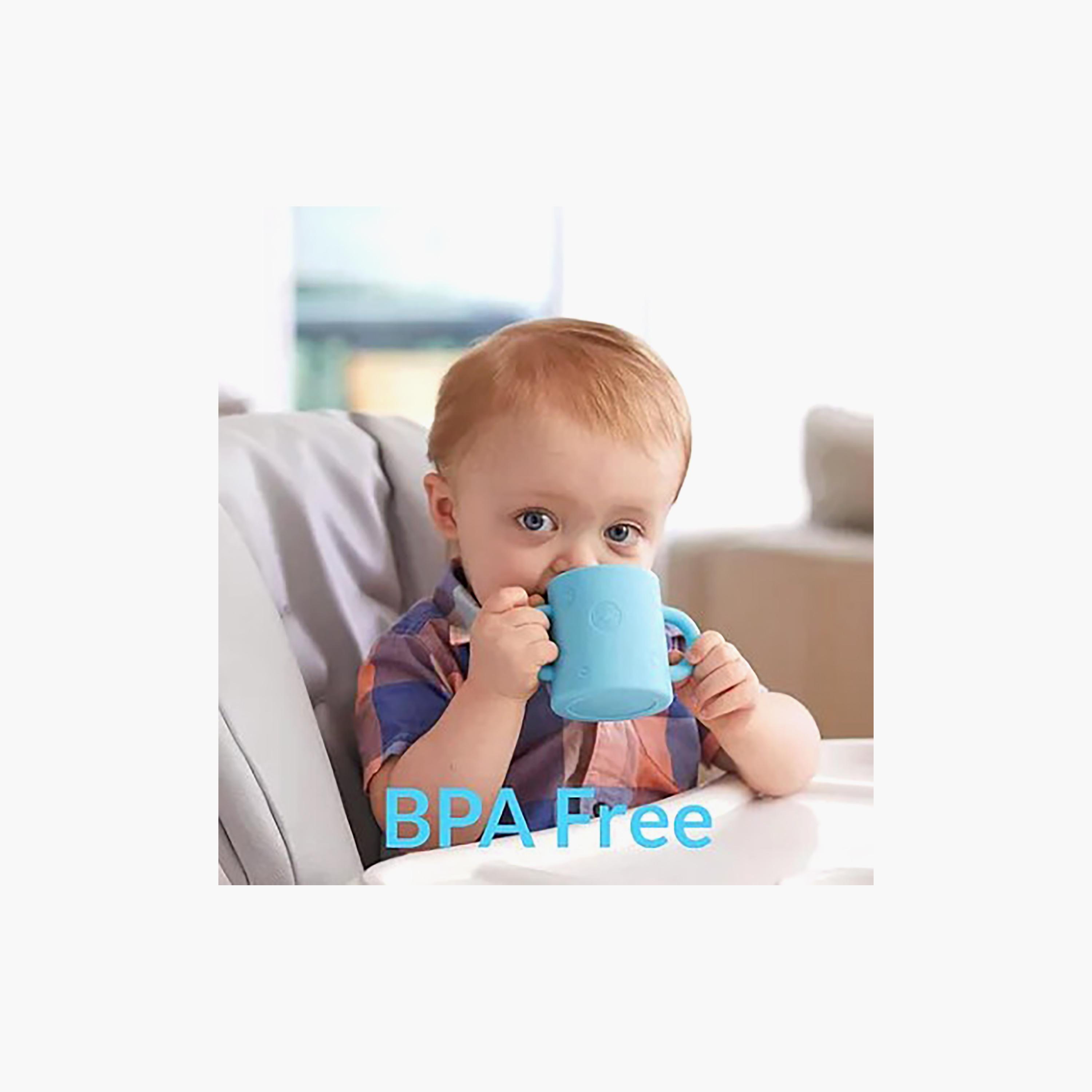 كوب تدريب، قطعتين، خالي من مادة BPA، سيليكون من بوب يام - 150 مل - أزرق سماوي وبرتقالي-baby-feeding-mealtimeessentials-image-2