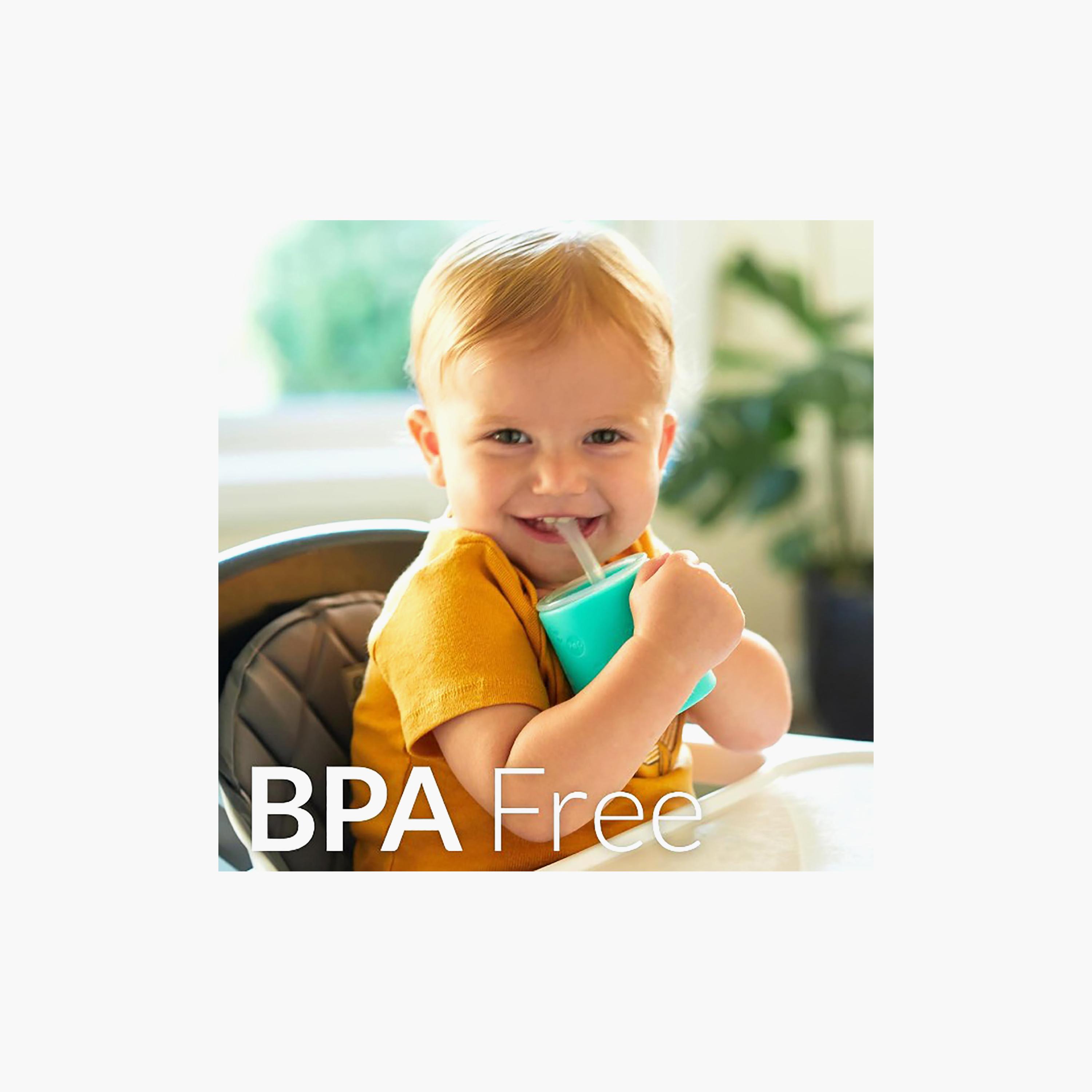 كوب تدريب من السيليكون، قطعتين، مع ماصة وغطاء من بوب يام - 150 مل - أزرق وبرتقالي-baby-feeding-mealtimeessentials-image-2