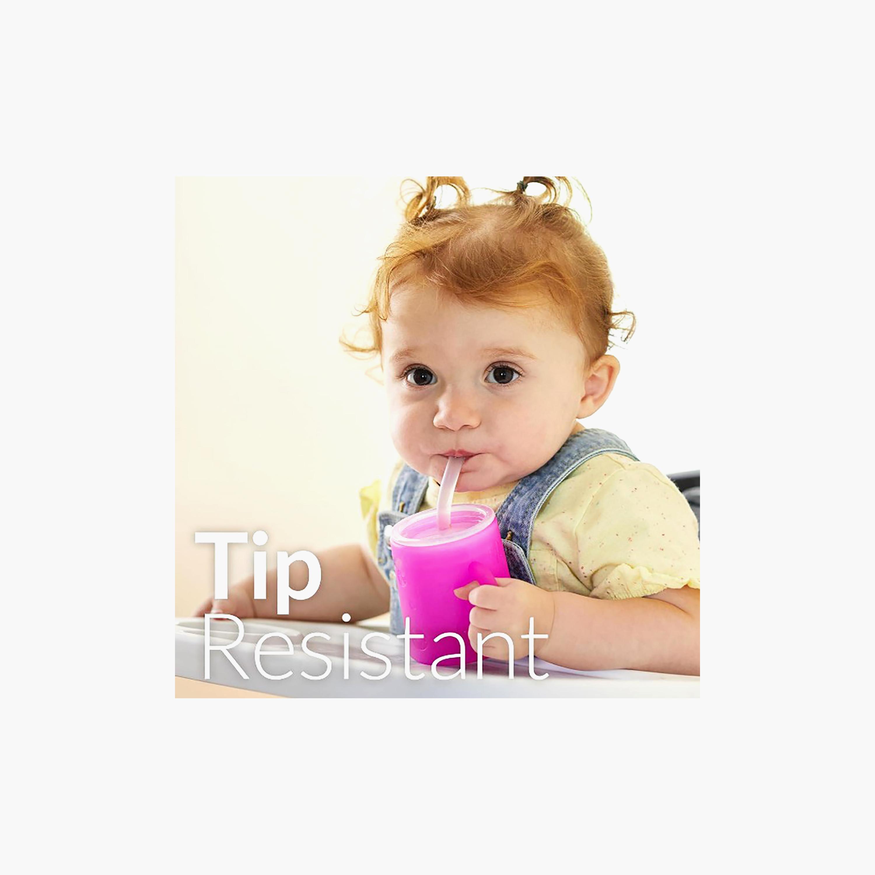 كوب تدريب من السيليكون، قطعتين، مع ماصة وغطاء من بوب يام - 150 مل - أزرق وبرتقالي-baby-feeding-mealtimeessentials-image-3