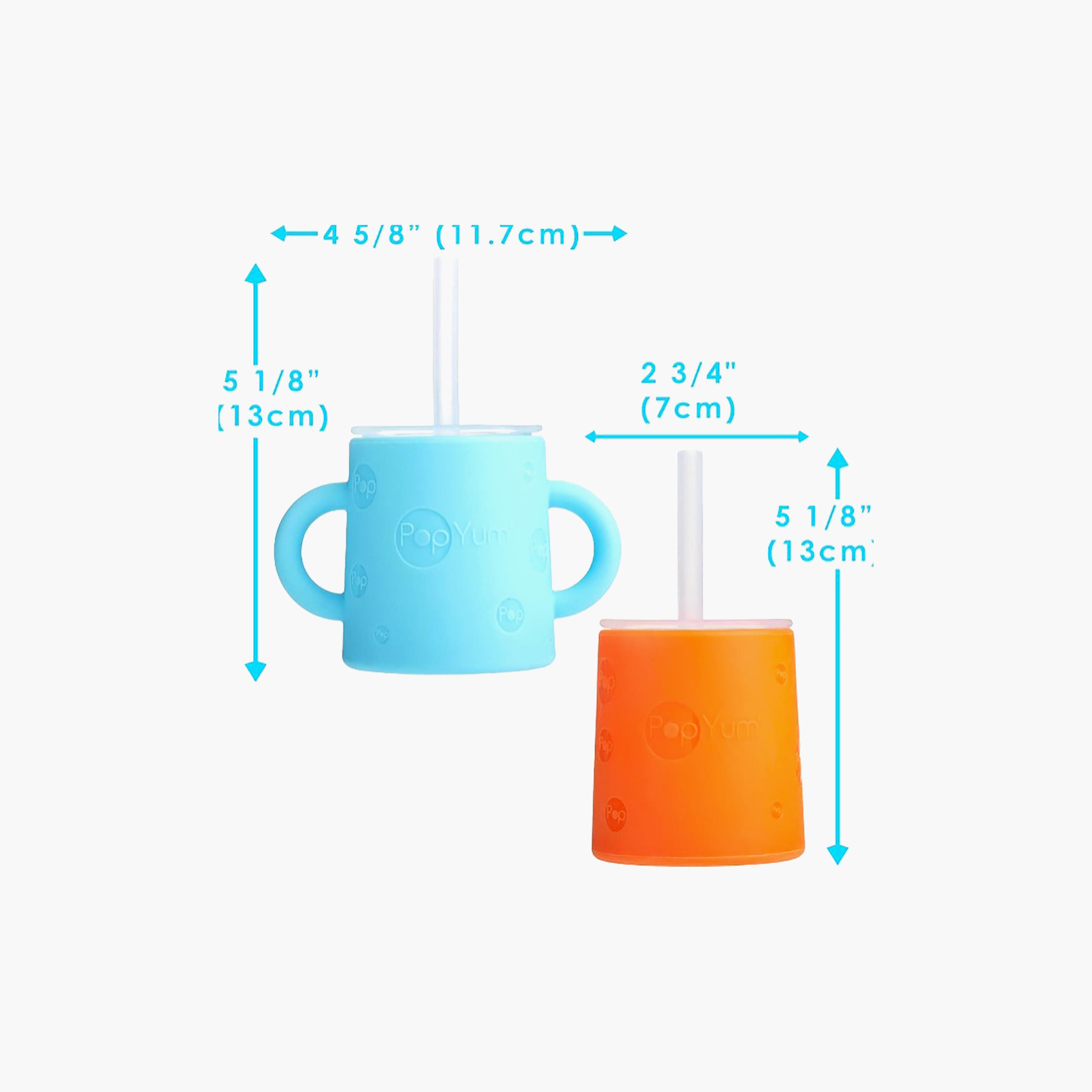 كوب تدريب من السيليكون، قطعتين، مع ماصة وغطاء من بوب يام - 150 مل - أزرق وبرتقالي-baby-feeding-mealtimeessentials-image-7