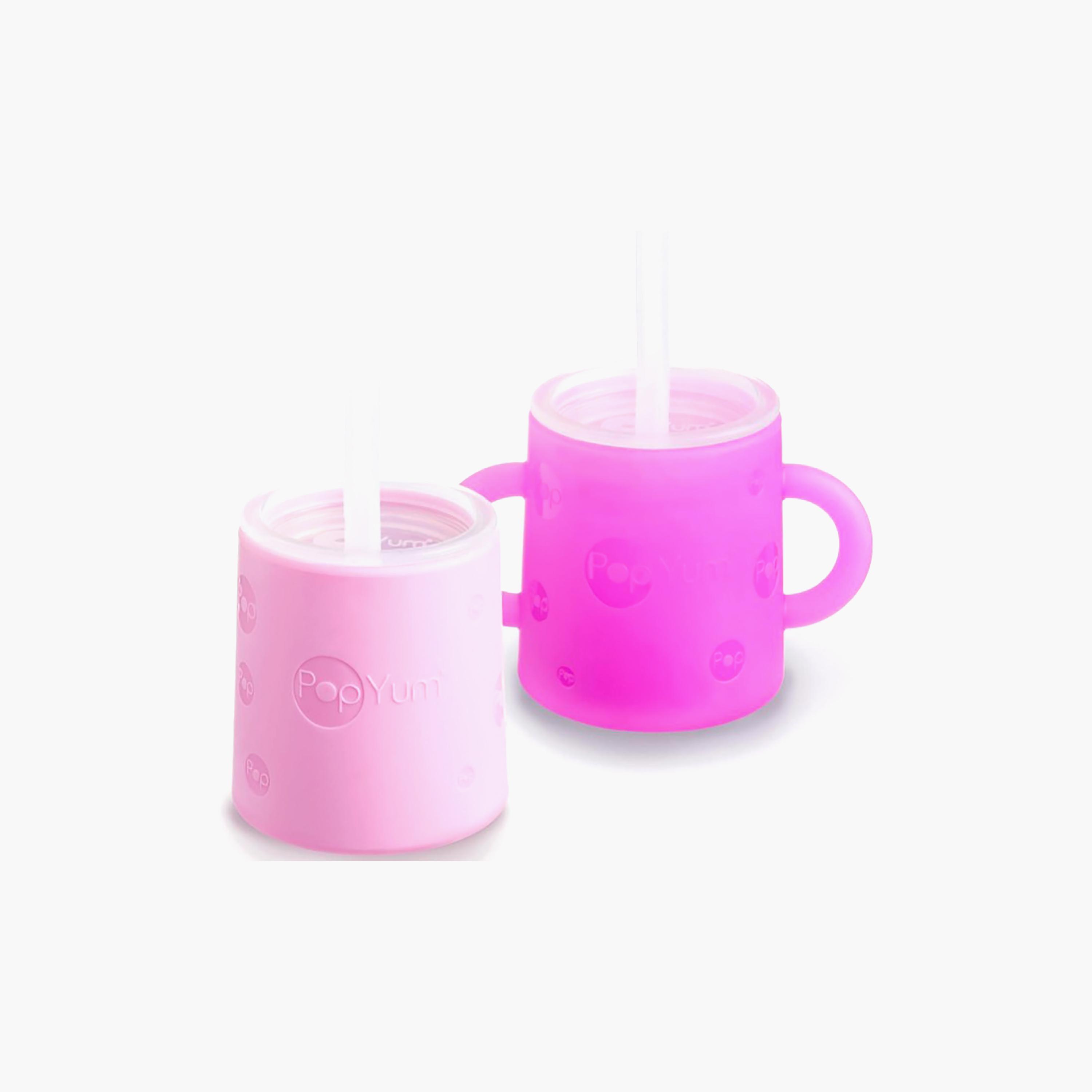 PopYum 2-Piece Silicone Training Cup with Straw & Lid - 150 ml - Purple & Pink-baby-feeding-mealtimeessentials-image-1
