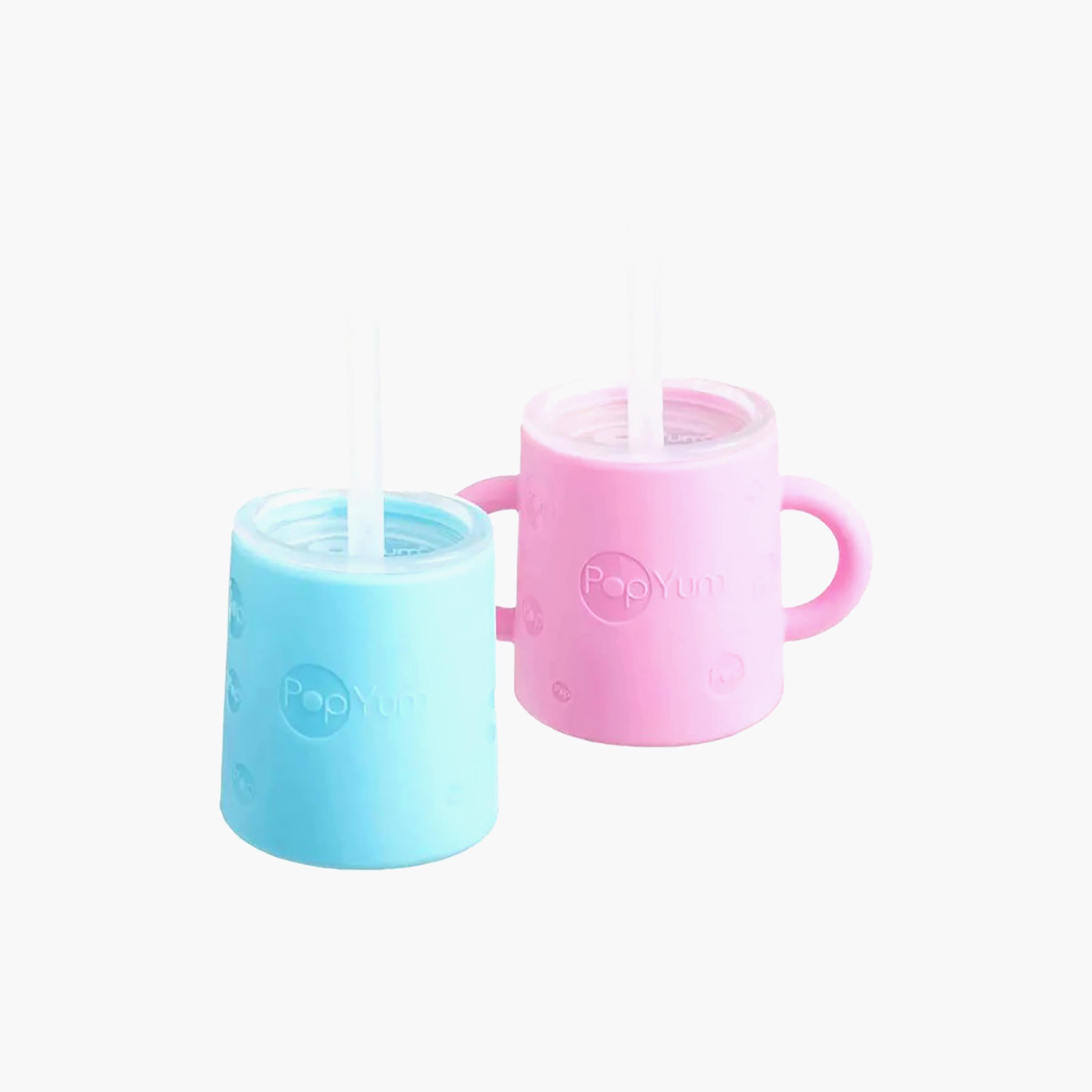 PopYum 2-Piece Silicone Training Cup with Straw & Lid - 150 ml - Blue & Pink-baby-feeding-mealtimeessentials-image-1