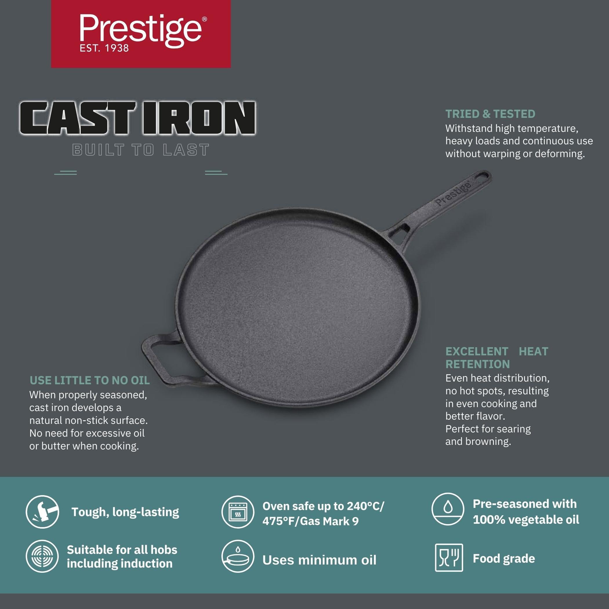 مقلاة تاوا مسطحة من الحديد الزهر من برستيج - 28 سم-household-kitchen-cookware-potsandpans-image-3