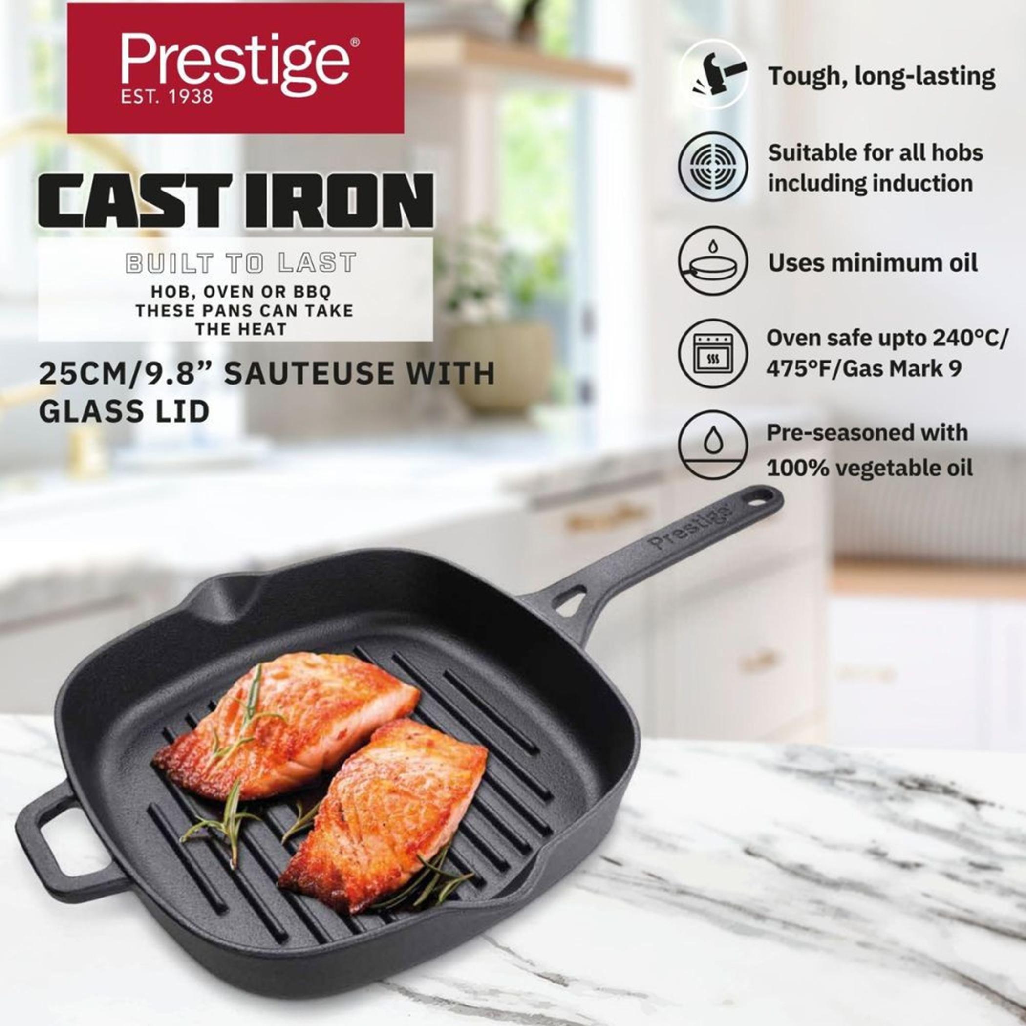مقلاة شواء من حديد الزهر من برستيج - 24 سم-household-kitchen-cookware-potsandpans-image-2