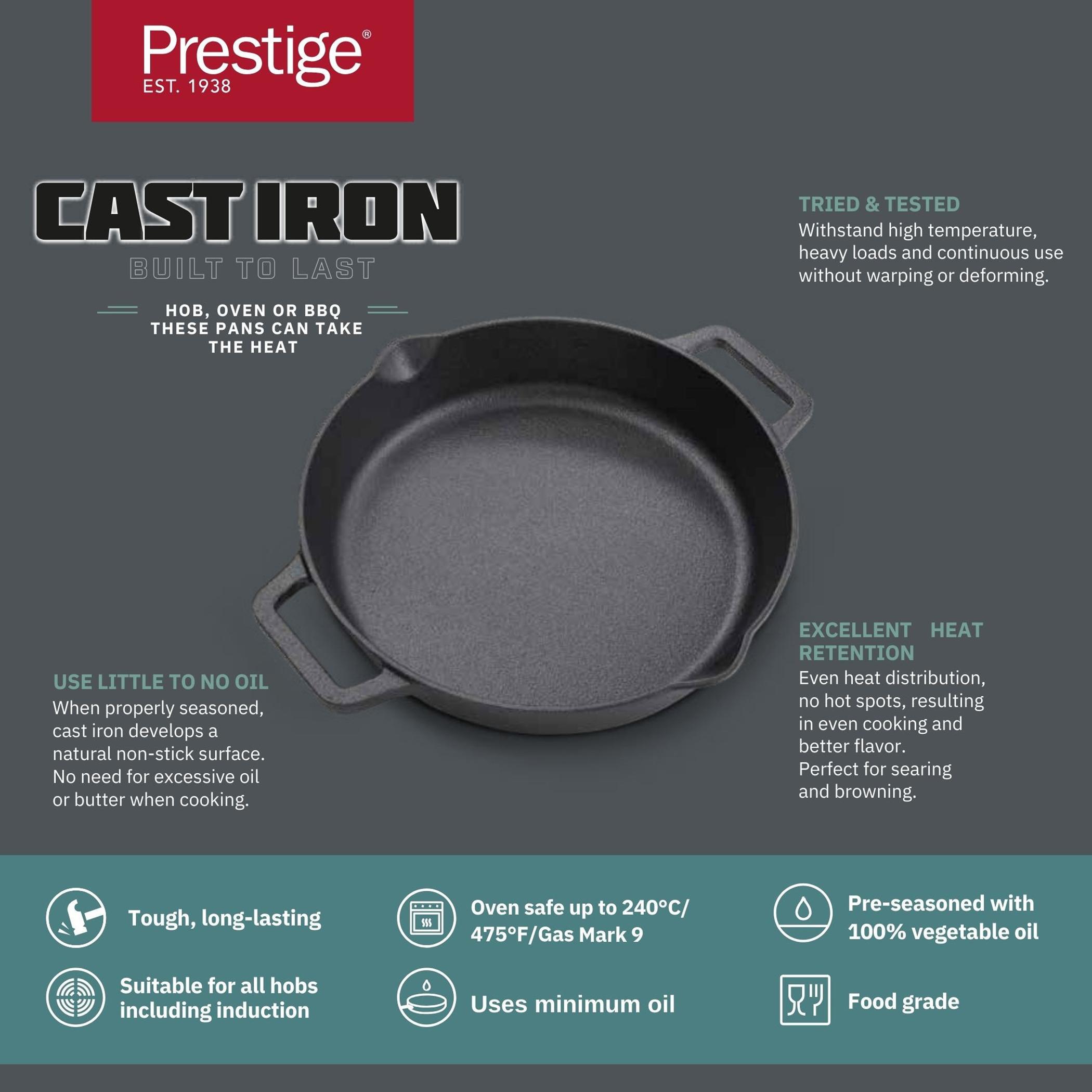 مقلاة من حديد الزهر بمقبض مزدوج من برستيج - 24 سم-household-kitchen-cookware-potsandpans-image-3