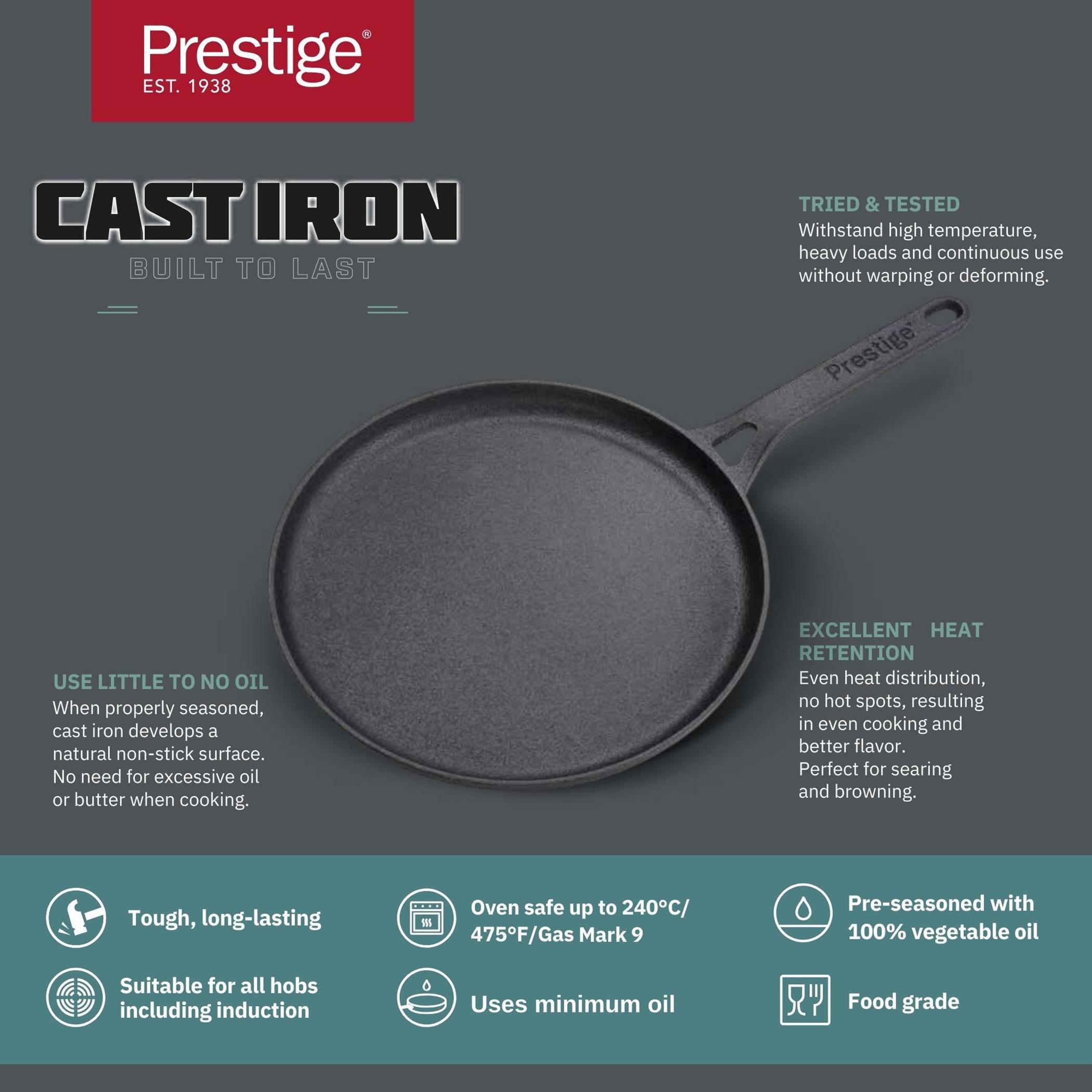 مقلاة تاوا مسطحة من الحديد الزهر من برستيج - 24 سم-household-kitchen-cookware-potsandpans-image-3