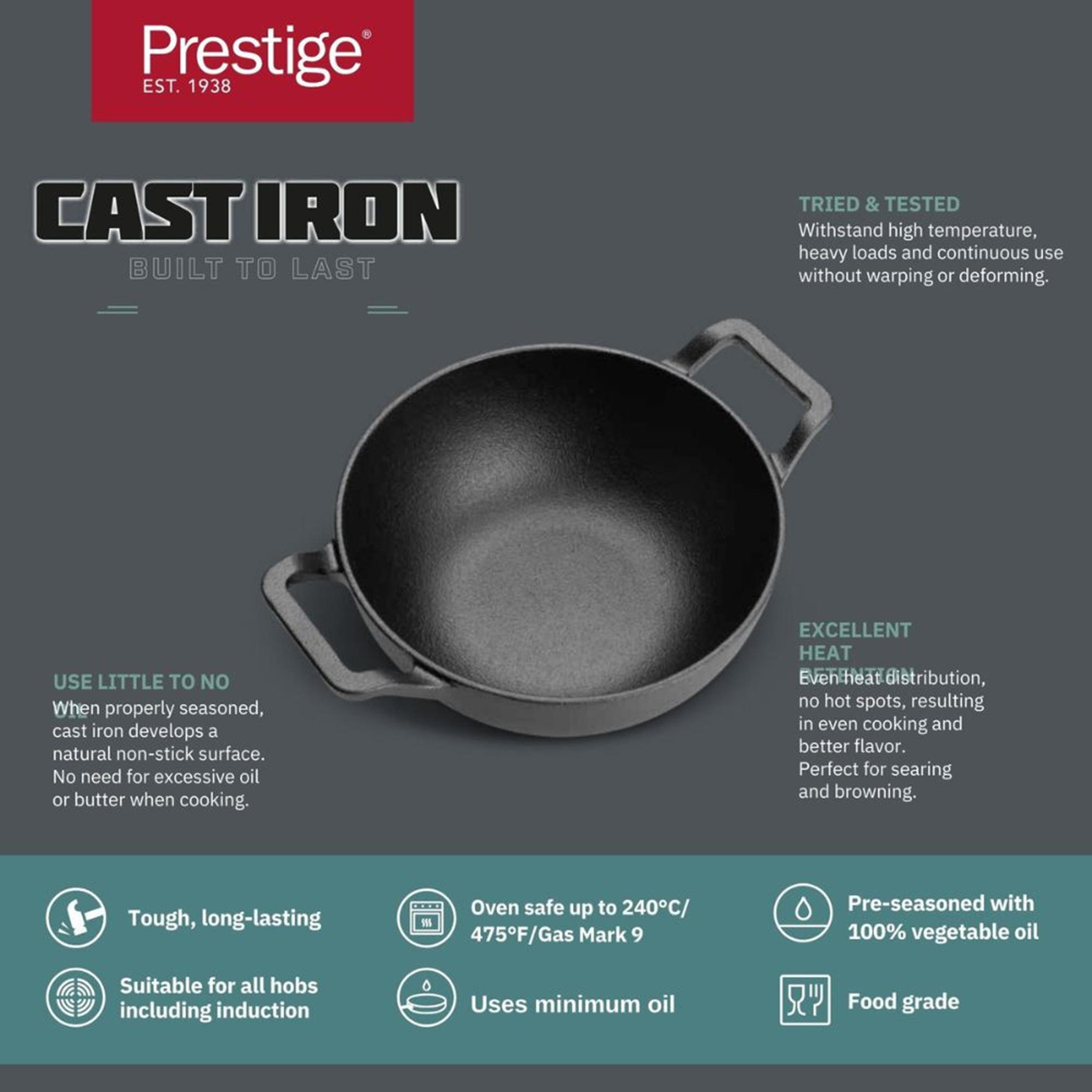 كاداي من الحديد الزهر مع غطاء زجاجي من برستيج - 24 سم-household-kitchen-cookware-potsandpans-image-2