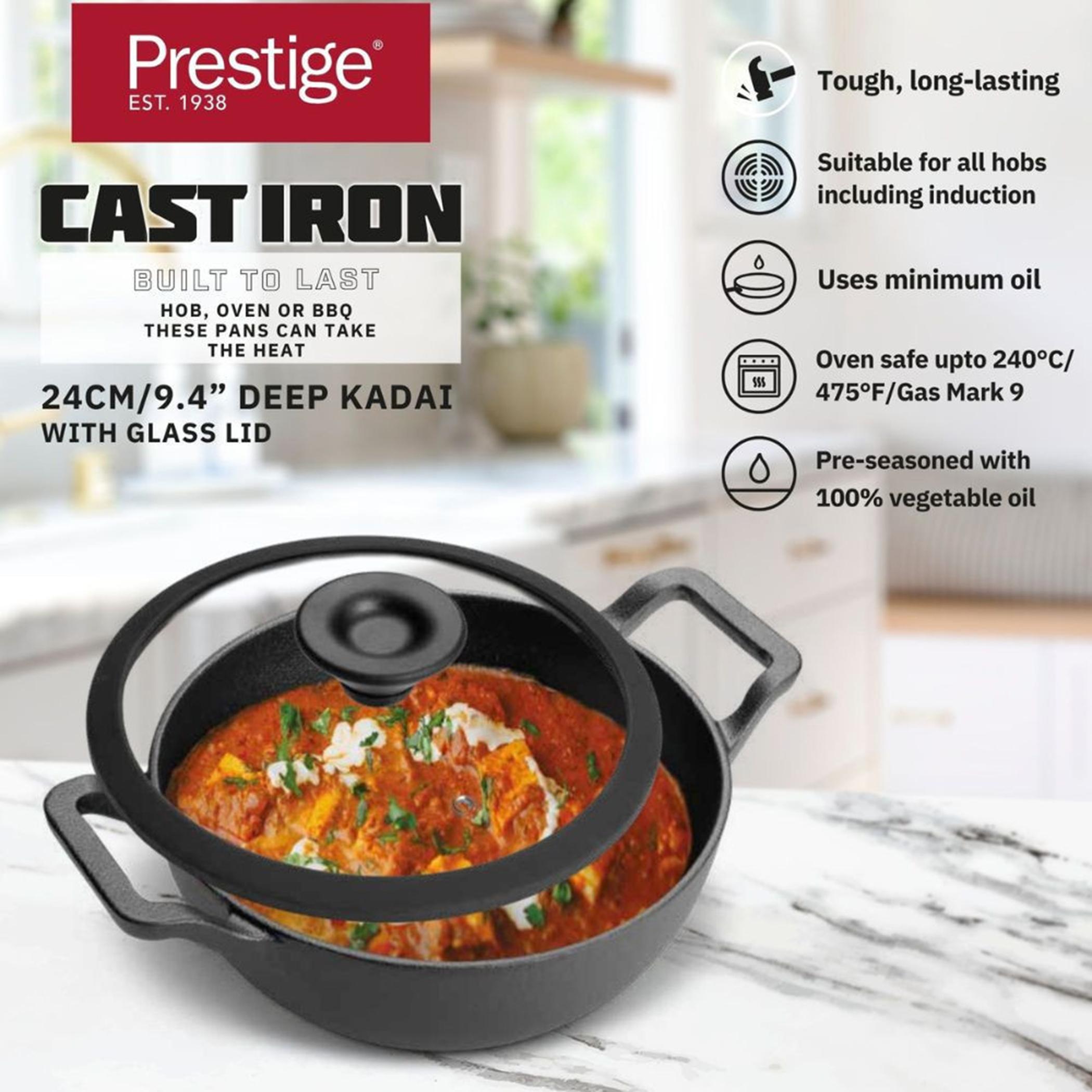 كاداي من الحديد الزهر مع غطاء زجاجي من برستيج - 24 سم-household-kitchen-cookware-potsandpans-image-3