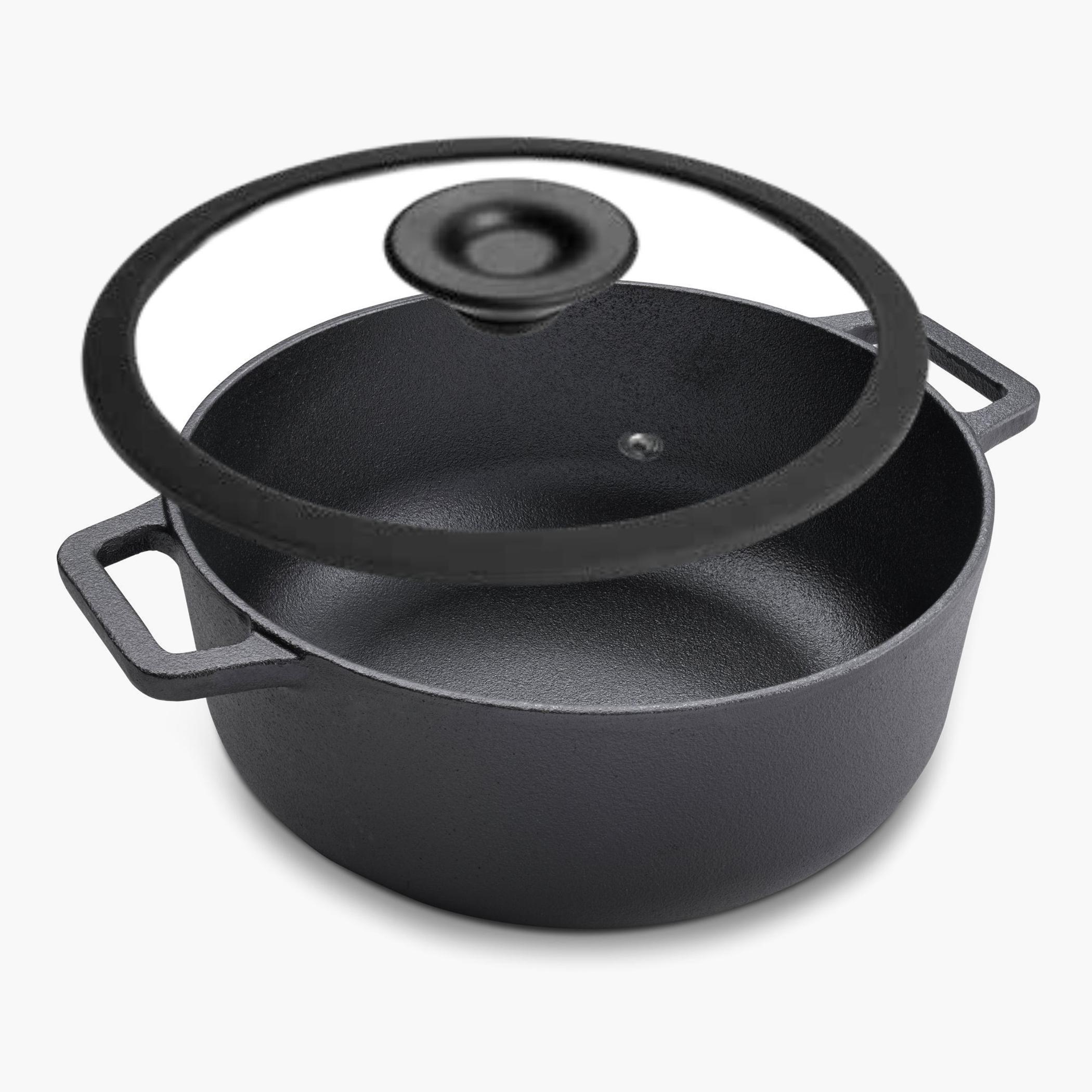 كسرولة من الحديد الزهر مع غطاء زجاجي من برستيج - 20 سم-household-kitchen-cookware-potsandpans-image-1