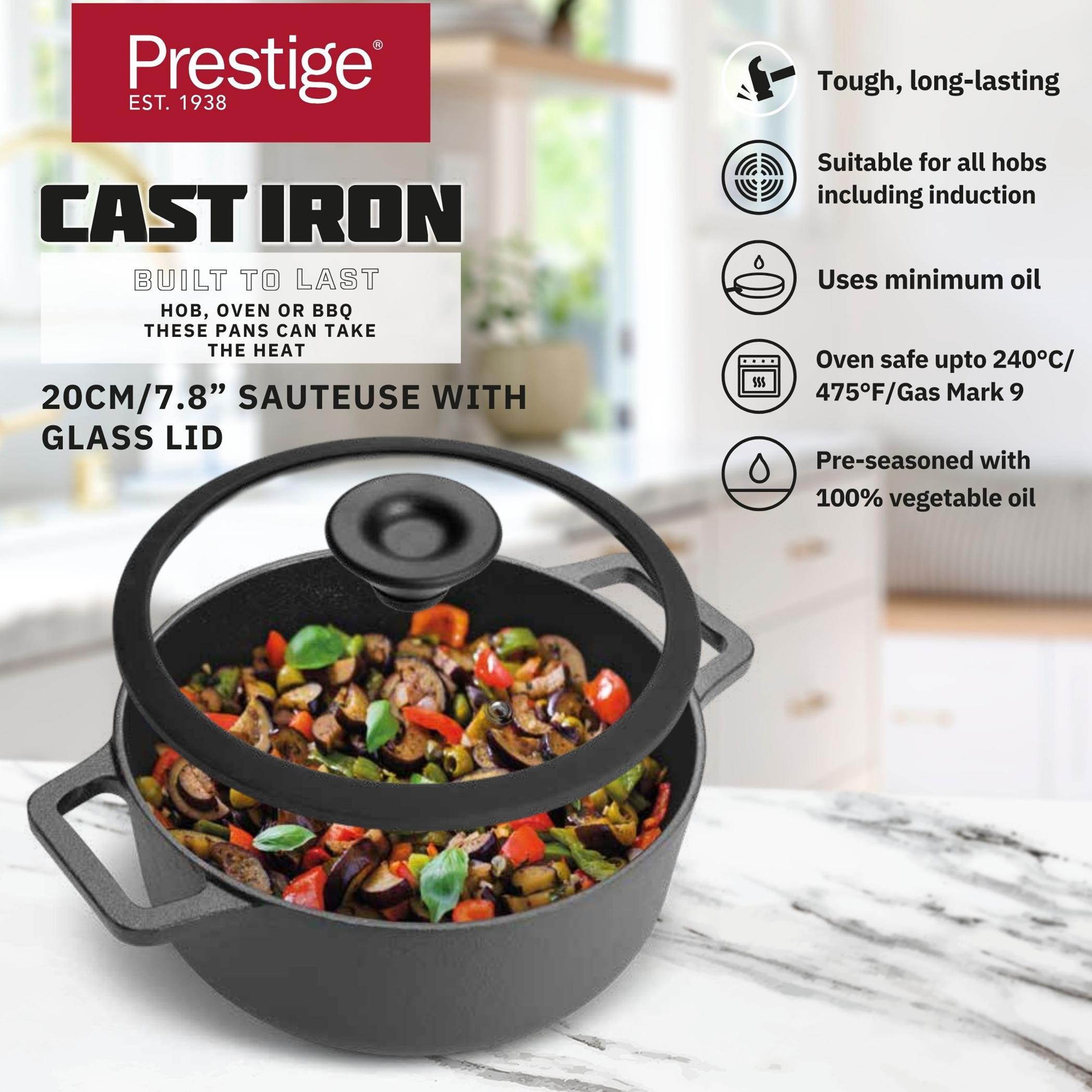 كسرولة من الحديد الزهر مع غطاء زجاجي من برستيج - 20 سم-household-kitchen-cookware-potsandpans-image-3