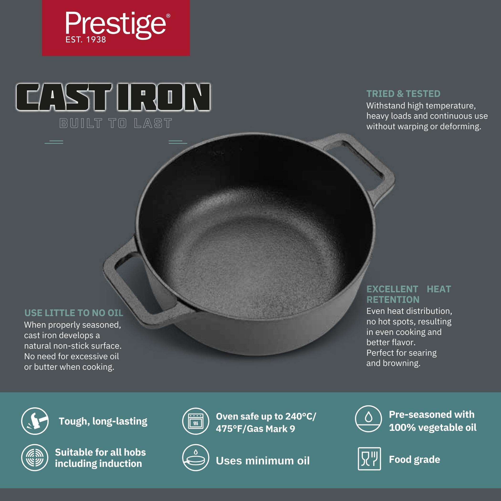 كسرولة من الحديد الزهر مع غطاء زجاجي من برستيج - 20 سم-household-kitchen-cookware-potsandpans-image-4