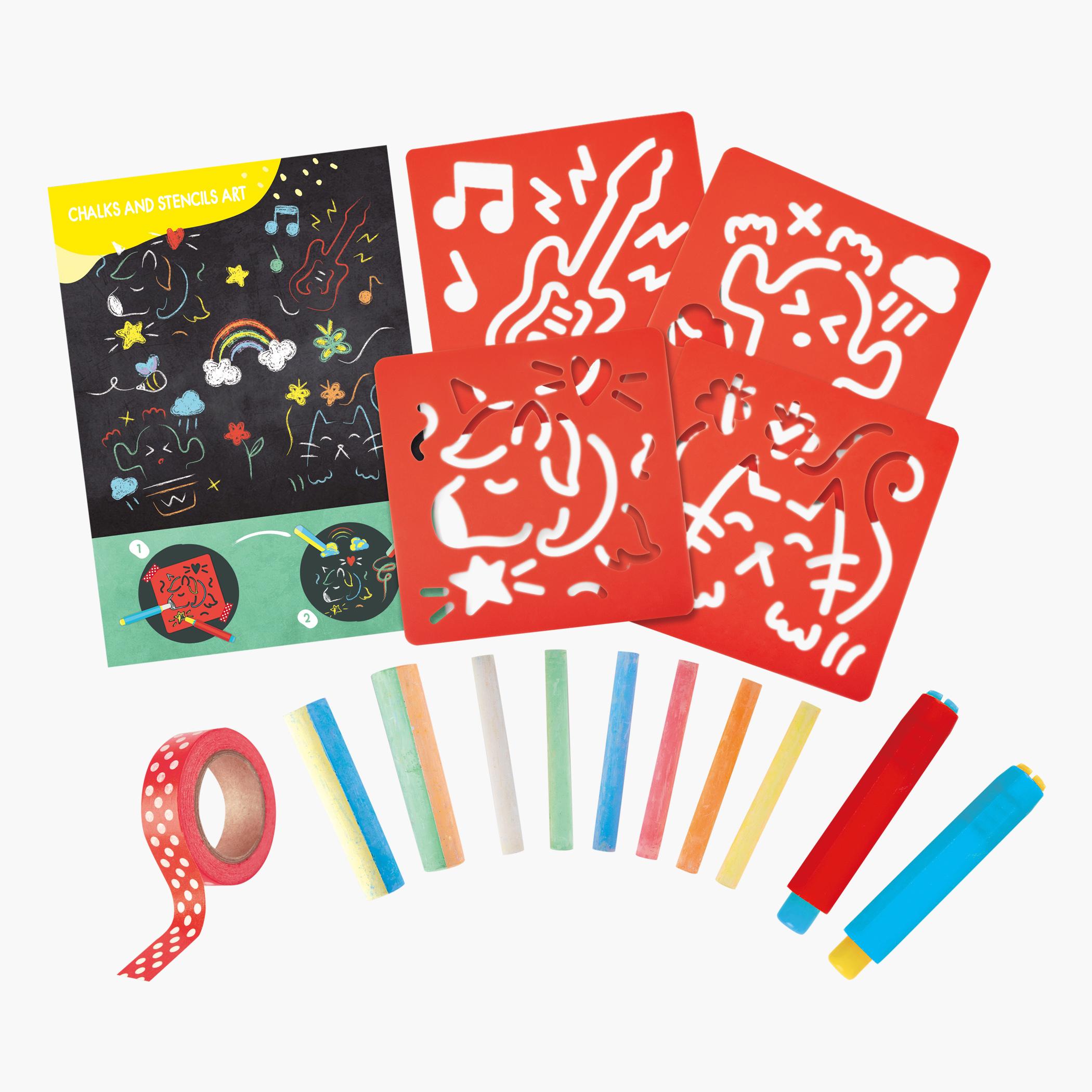 Hape 22-Piece Coloured Chalks and Stencils Art Set