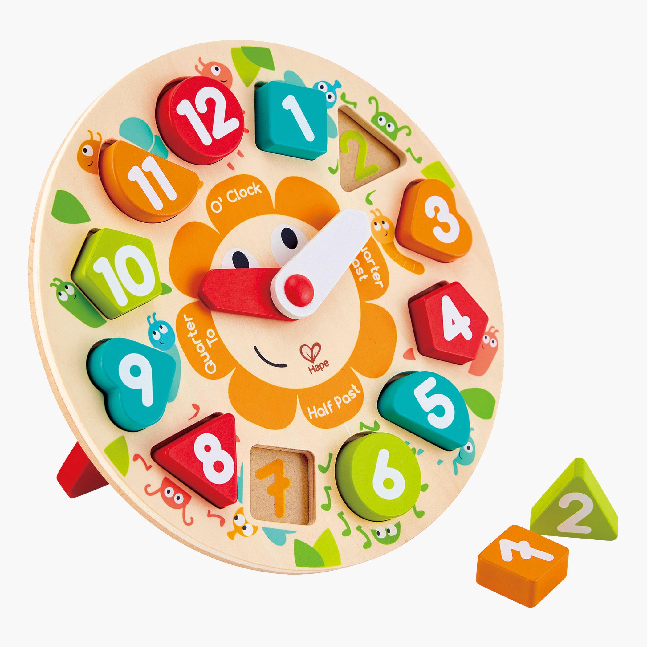Hape 13-Piece Wooden Chunky Clock Puzzle Playset