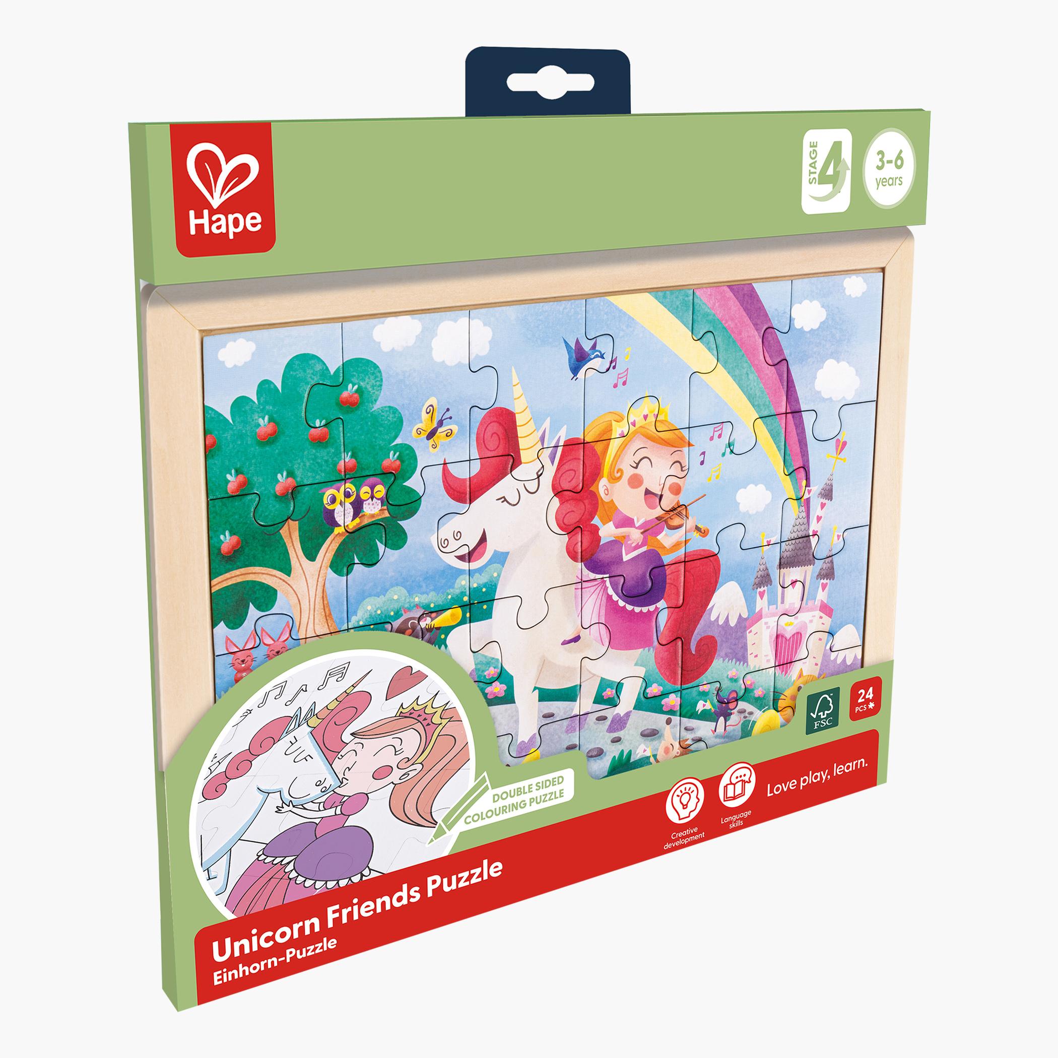 Hape 24-Piece Unicorn Double-Sided Colouring Jigsaw Puzzle Set