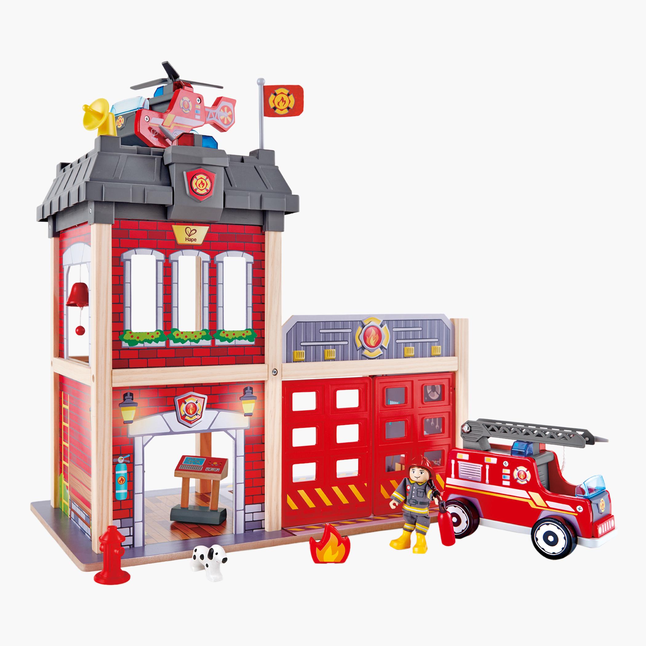Hape Multi-Level City Fire Station and Engine Toy Playset