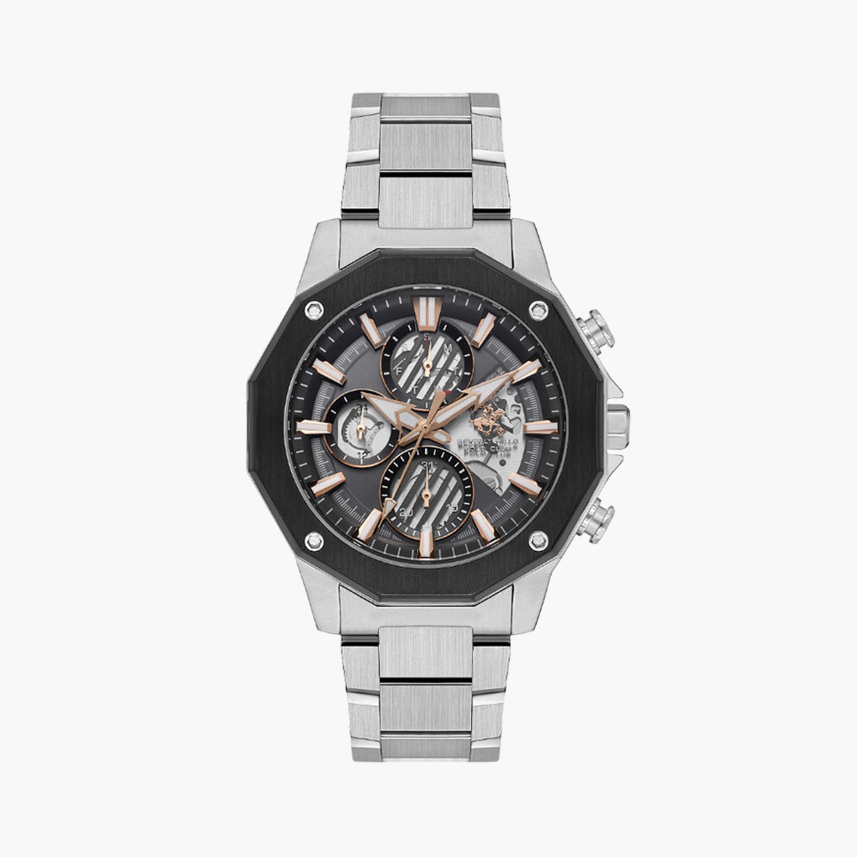 بيفرلي هيلز بولو كلوب- ساعة كرونوغراف للرجال 45 ملم فضية بحزام معدني | BP3625X.351-men-watchesandjewellery-watches-image-1
