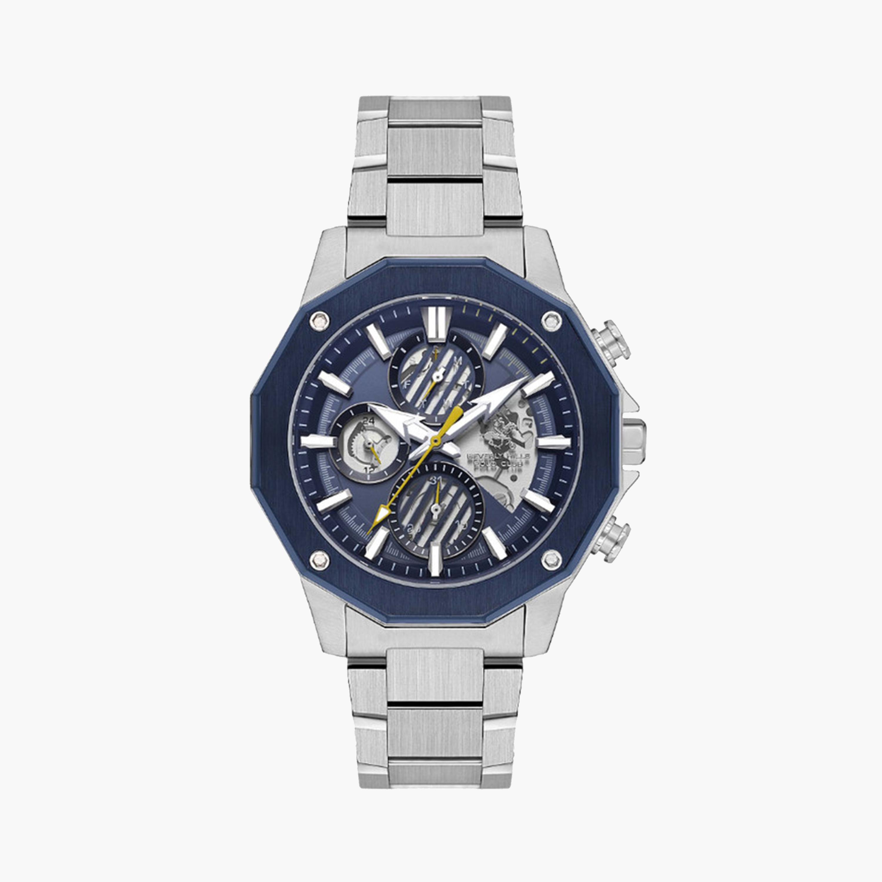 بيفرلي هيلز بولو كلوب- ساعة كرونوغراف للرجال 45 ملم فضية بحزام معدني | BP3625X.390-men-watchesandjewellery-watches-image-1