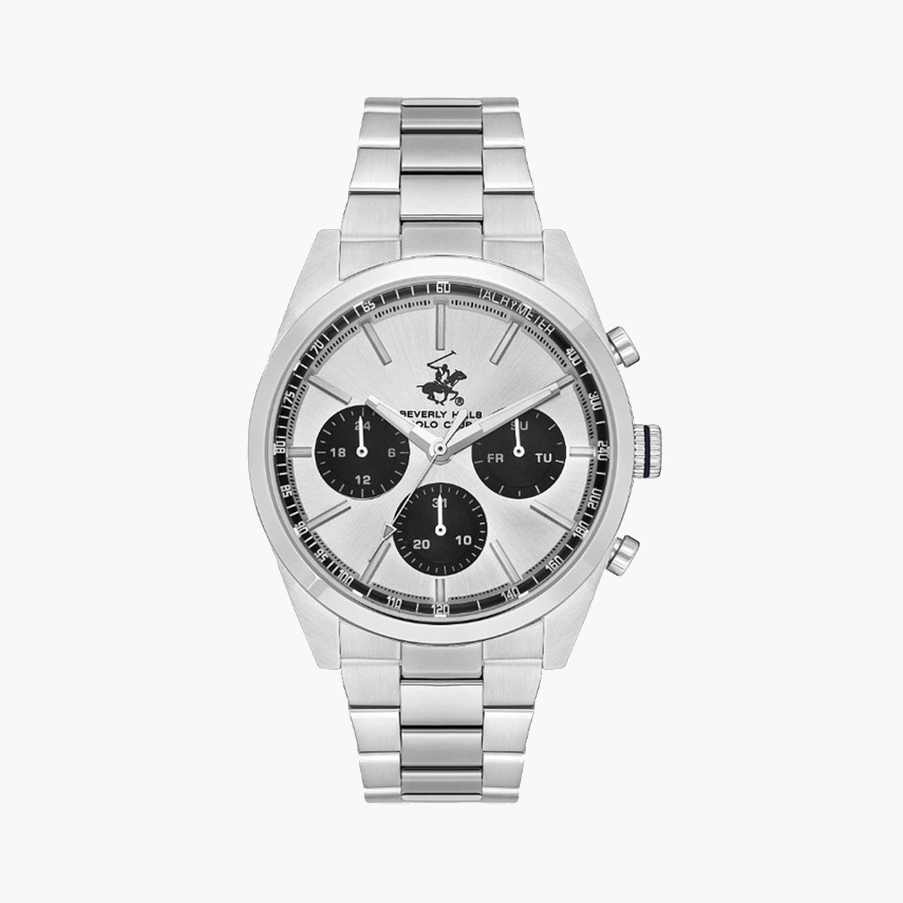 بيفرلي هيلز بولو كلوب- ساعة كرونوغراف للرجال 42 ملم فضية بحزام معدني | BP3618X.330-men-watchesandjewellery-watches-image-1