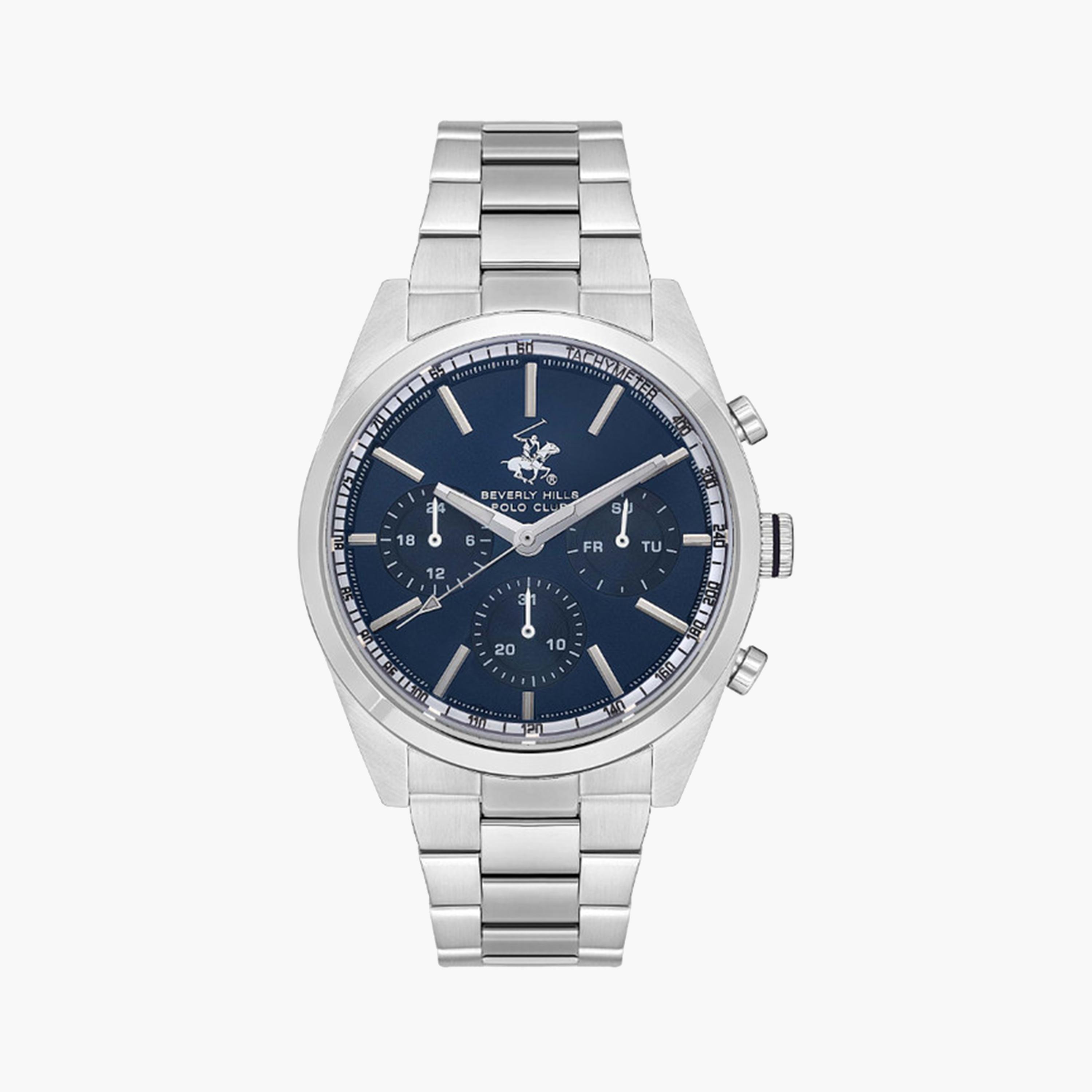 بيفرلي هيلز بولو كلوب- ساعة كرونوغراف للرجال 42 ملم فضية بحزام معدني | BP3618X.390-men-watchesandjewellery-watches-image-1