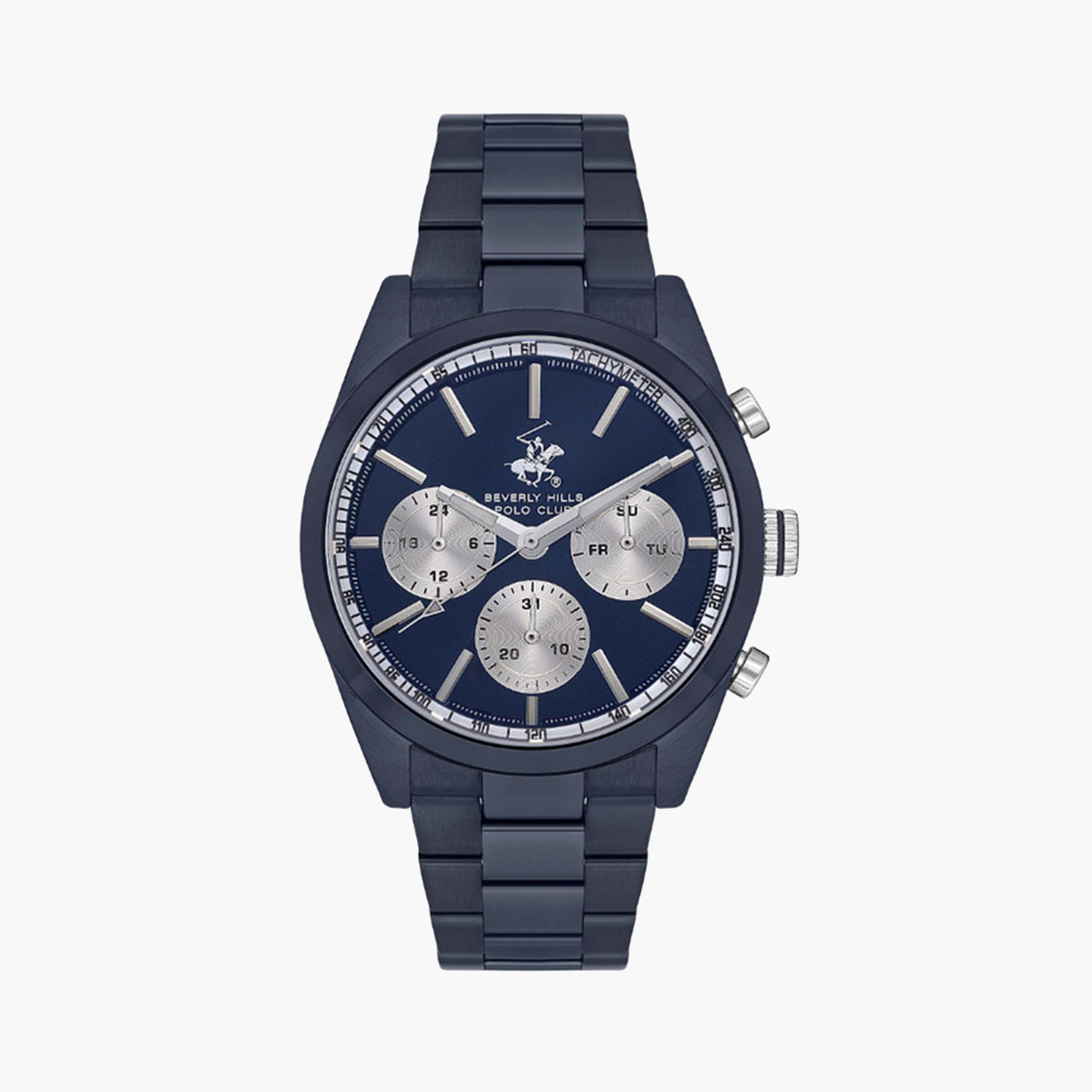 بيفرلي هيلز بولو كلوب- ساعة كرونوغراف للرجال 42 ملم زرقاء بحزام معدني | BP3618X.990-men-watchesandjewellery-watches-image-1