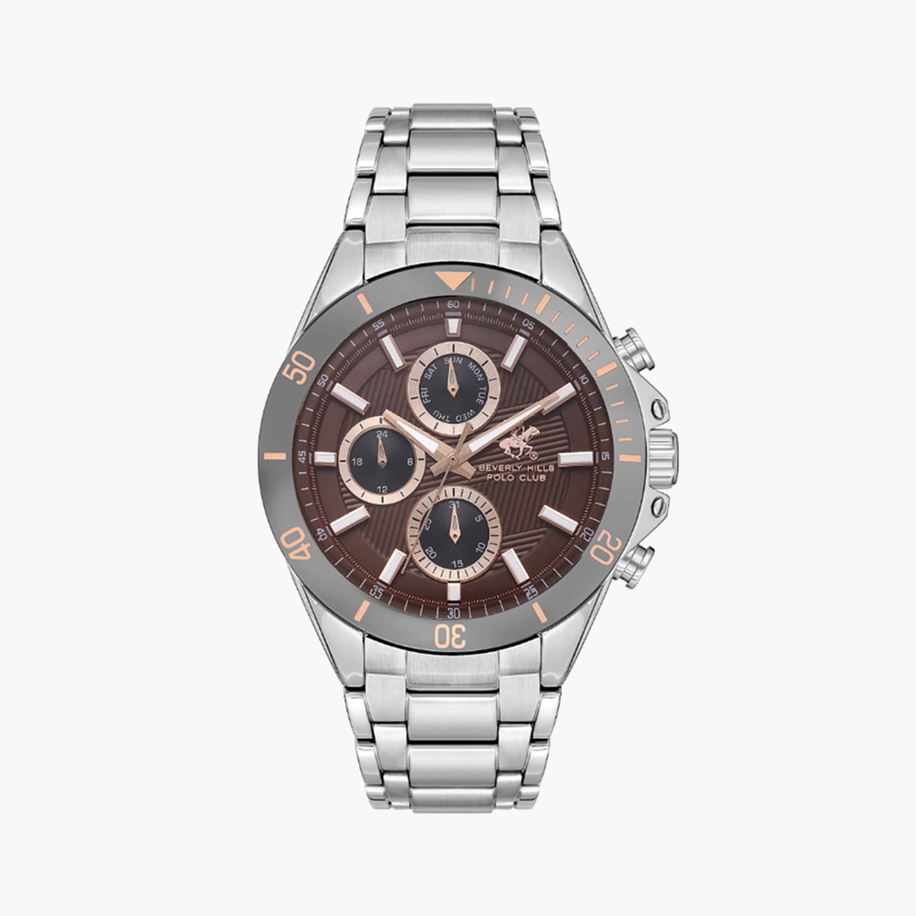 بيفرلي هيلز بولو كلوب- ساعة كرونوغراف للرجال 44 ملم فضية بحزام معدني | BP3612X.340-men-watchesandjewellery-watches-image-1
