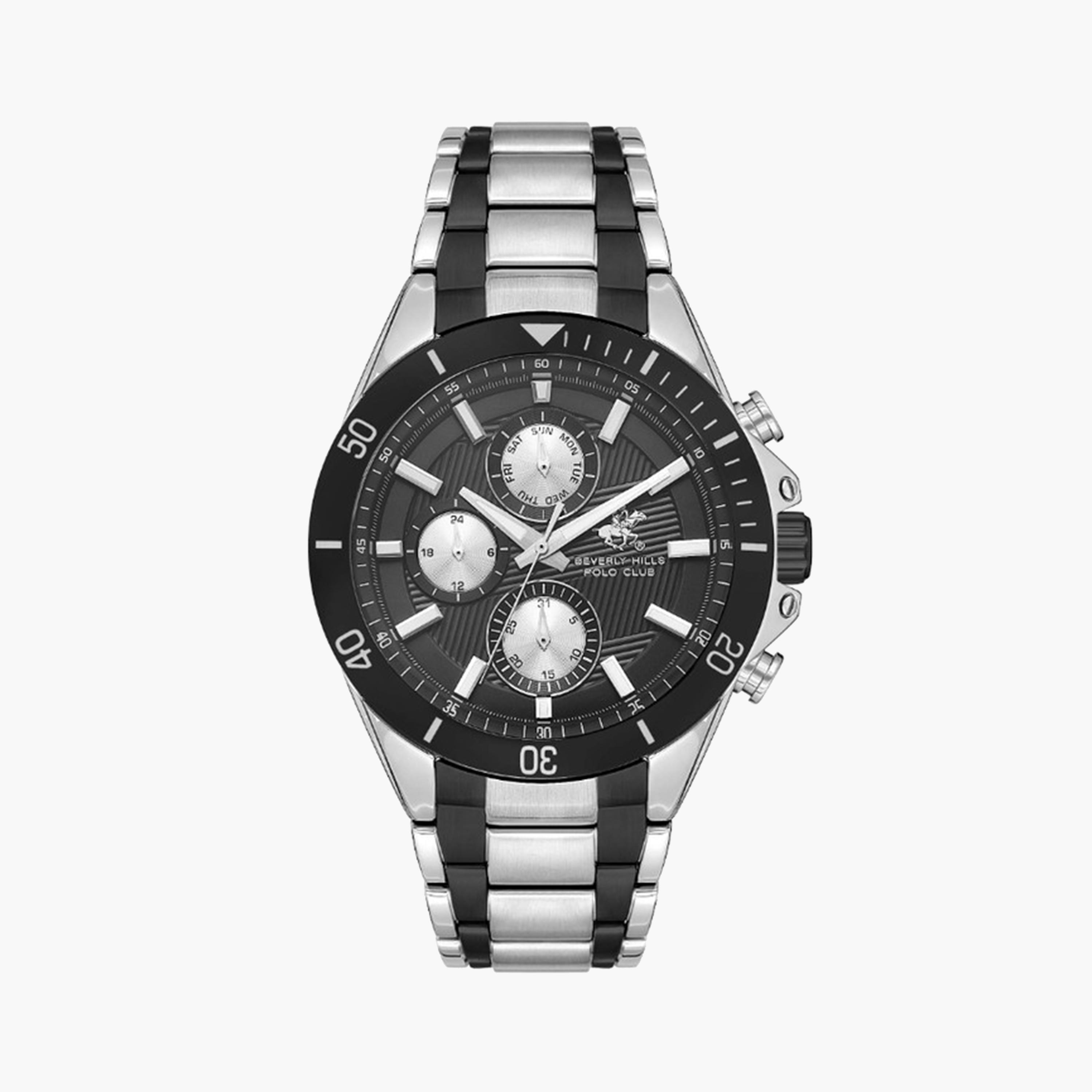 بيفرلي هيلز بولو كلوب- ساعة كرونوغراف للرجال 44 ملم فضية بحزام معدني | BP3612X.350-men-watchesandjewellery-watches-image-1