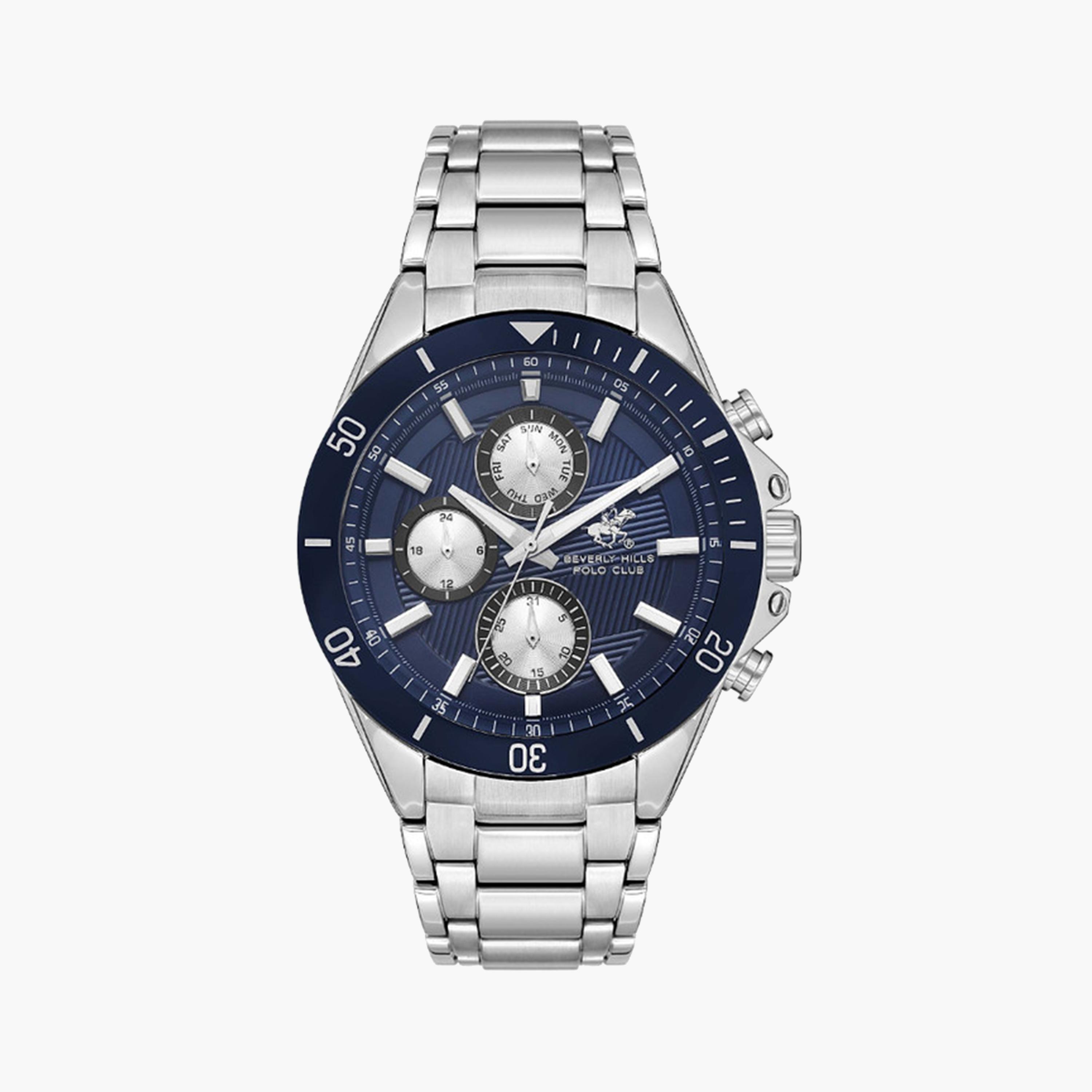 بيفرلي هيلز بولو كلوب- ساعة كرونوغراف للرجال 44 ملم فضية بحزام معدني | BP3612X.390-men-watchesandjewellery-watches-image-1
