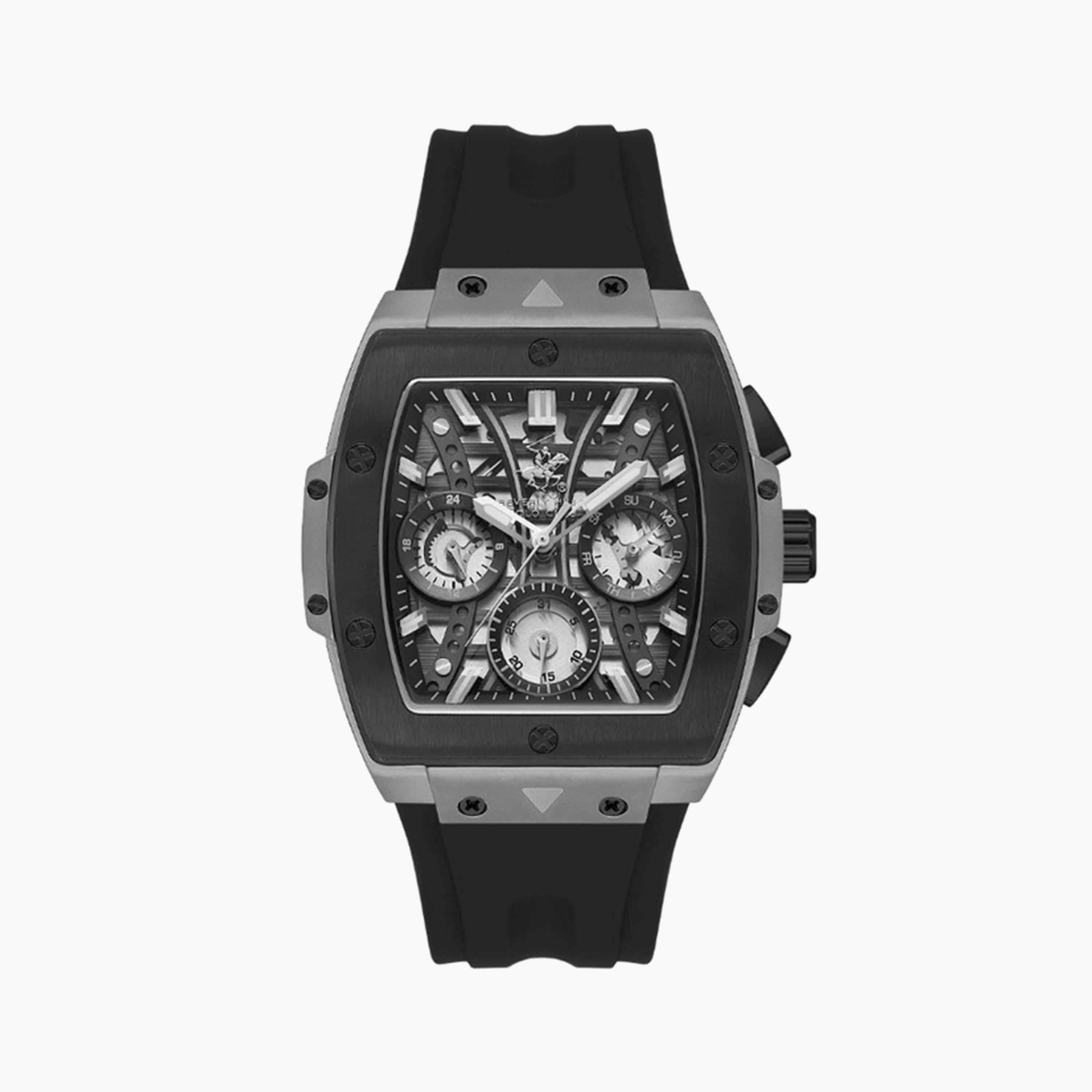 بيفرلي هيلز بولو كلوب- ساعة كرونوغراف للرجال 44 ملم سوداء بحزام سيليكون | BP3628X.651-men-watchesandjewellery-watches-image-1
