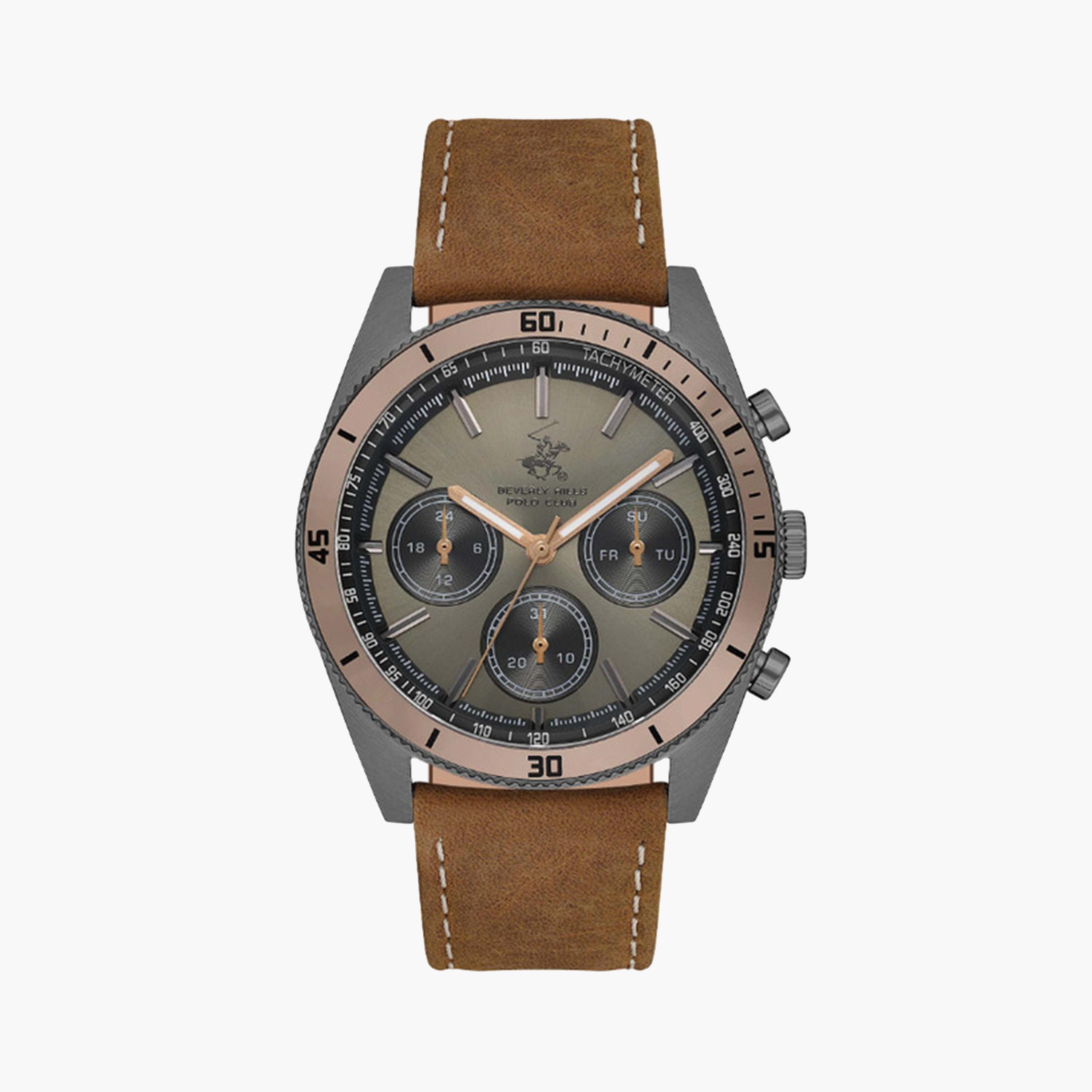 بيفرلي هيلز بولو كلوب- ساعة كرونوغراف للرجال 42 ملم بنية بحزام جلدي | BP3619X.075-men-watchesandjewellery-watches-image-1