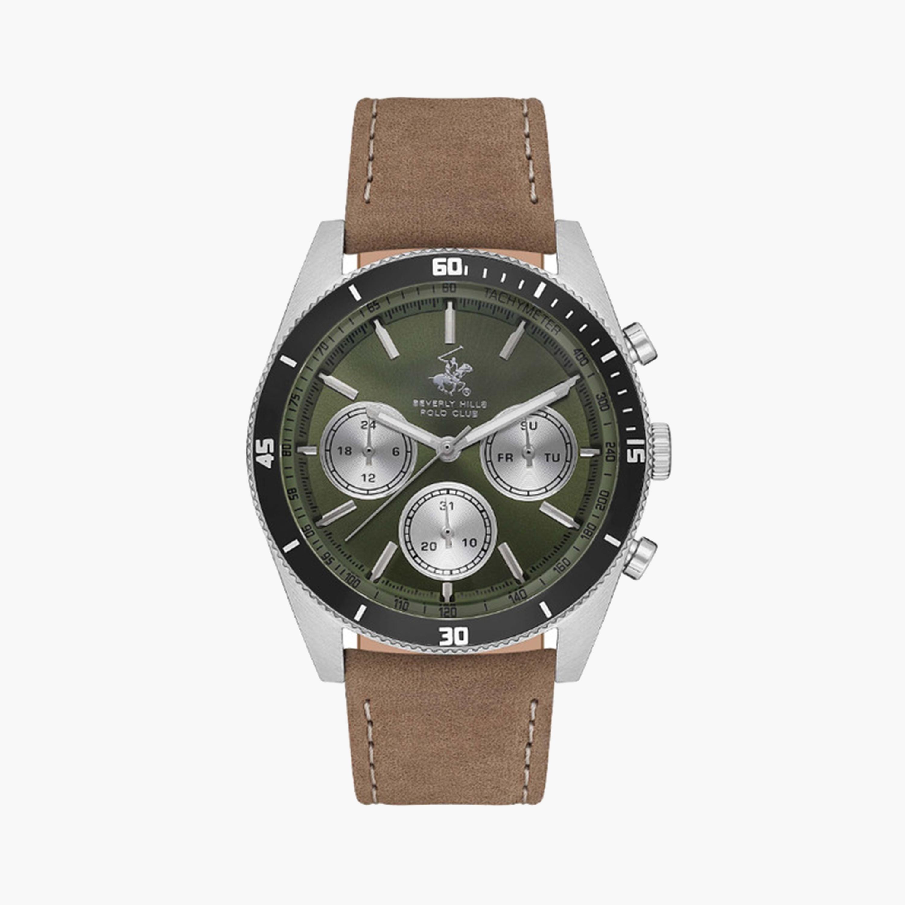 بيفرلي هيلز بولو كلوب- ساعة كرونوغراف للرجال 42 ملم بنية بحزام جلدي | BP3619X.375-men-watchesandjewellery-watches-image-1