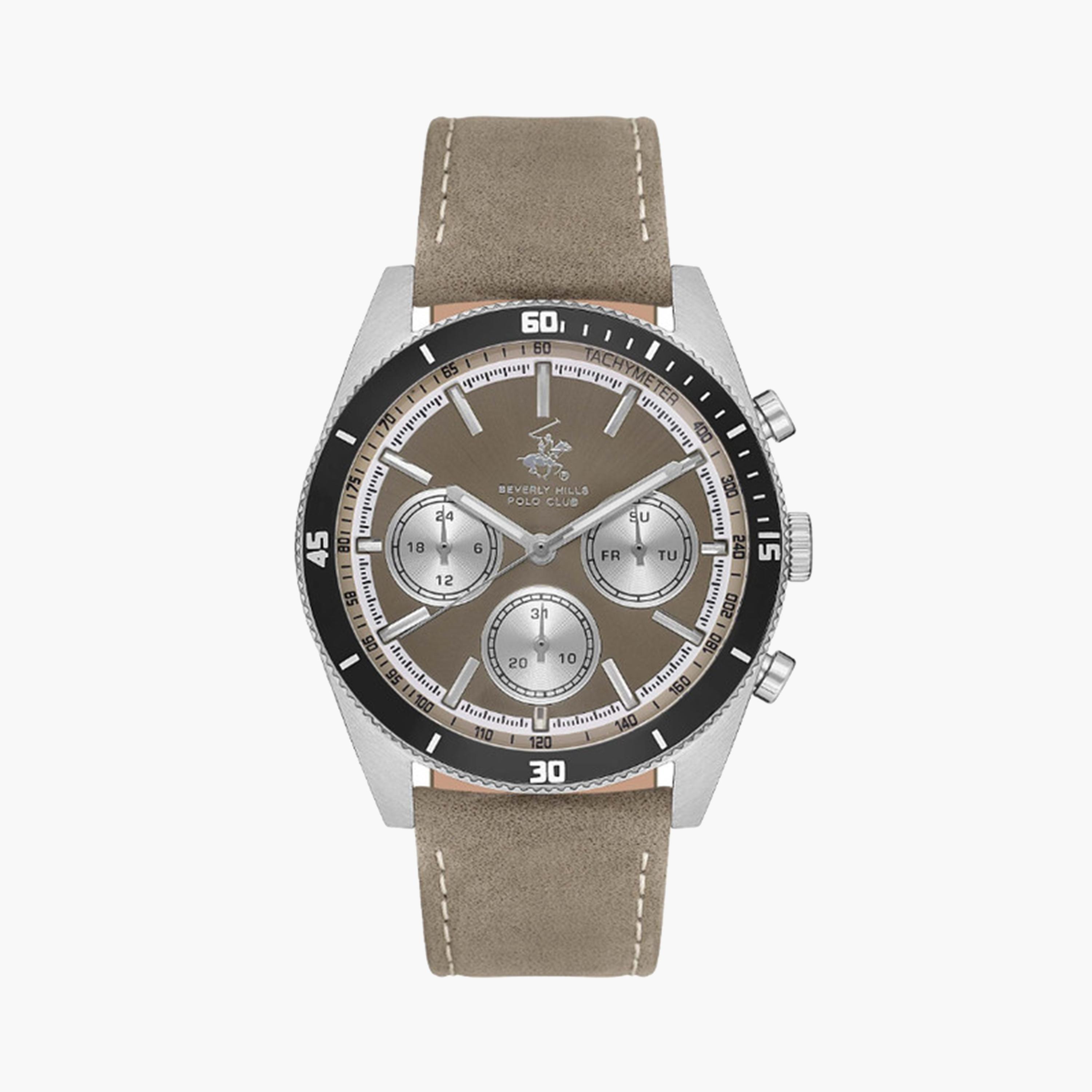 Beverly Hills Polo Club Men's 42 MM Grey Chronograph Leather Strap Watch | BP3619X.376-men-watchesandjewellery-watches-image-1