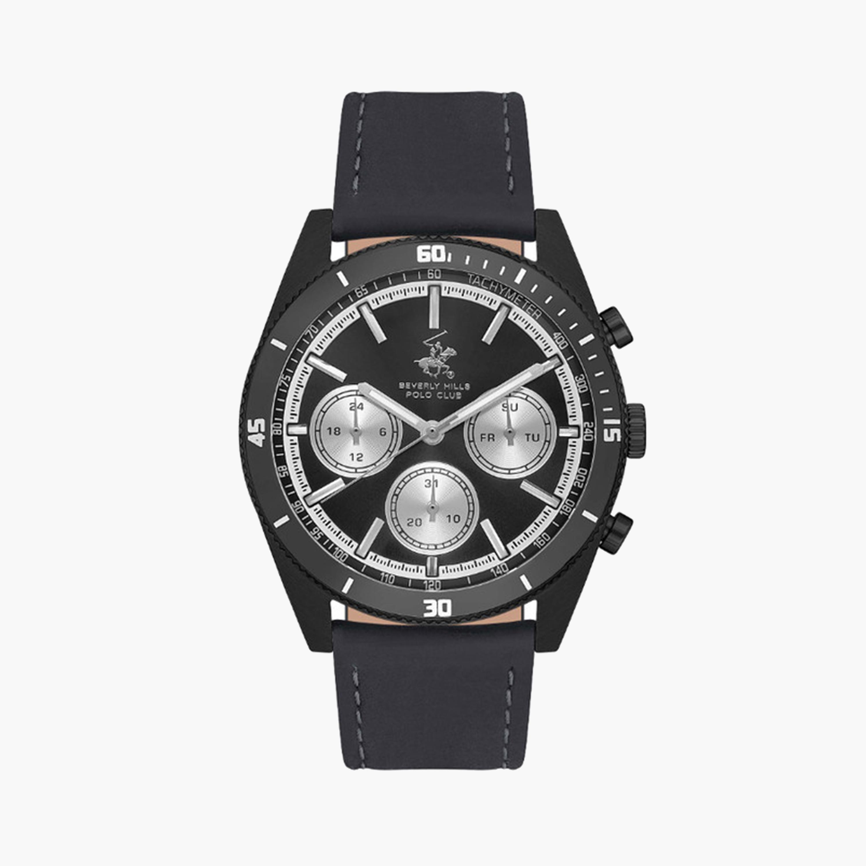 بيفرلي هيلز بولو كلوب- ساعة كرونوغراف للرجال 42 ملم سوداء بحزام جلدي | BP3619X.661-men-watchesandjewellery-watches-image-1