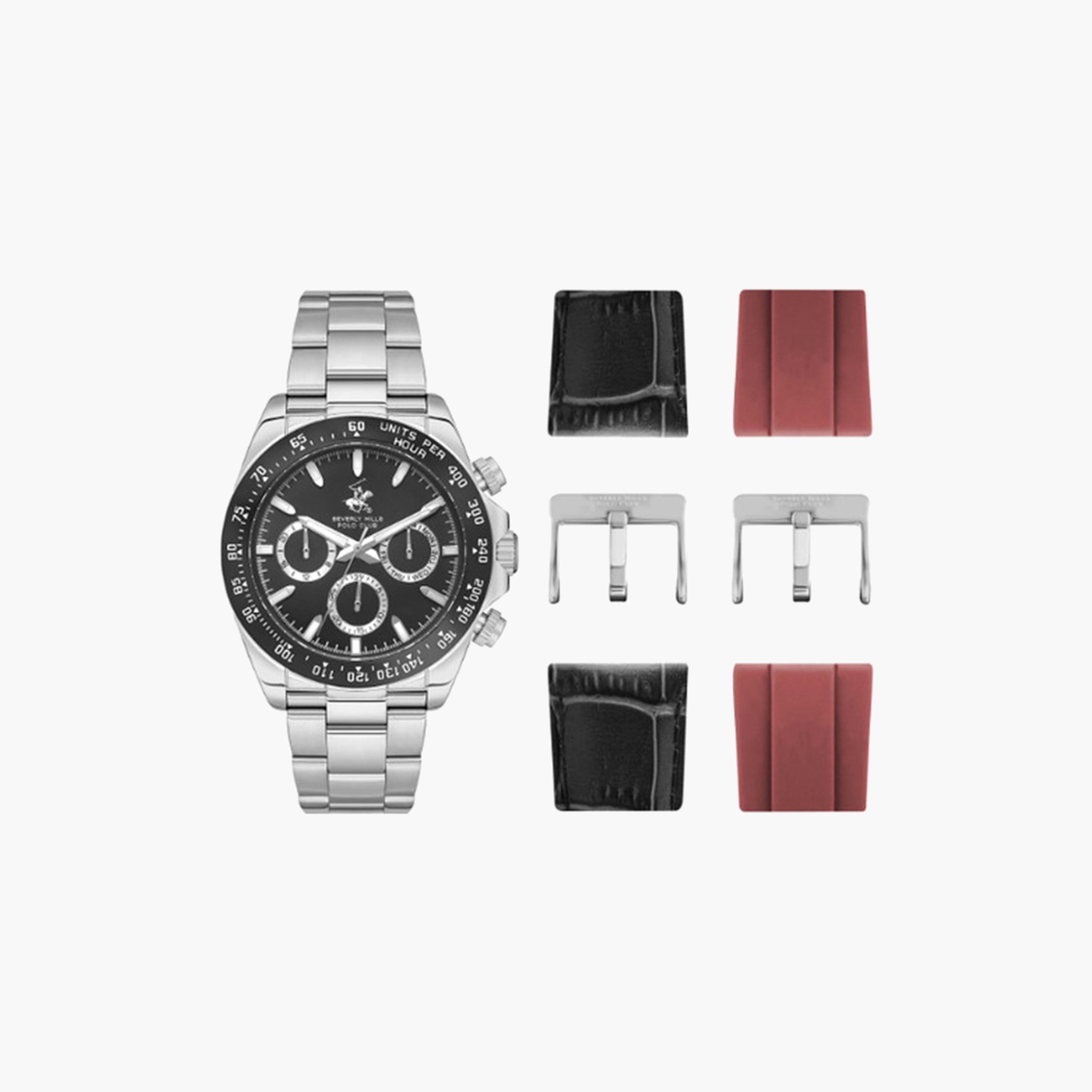 بيفرلي هيلز بولو كلوب- ساعة كرونوغراف للرجال 42 ملم فضية بحزام معدني | BP3608X.350-men-watchesandjewellery-watches-image-1