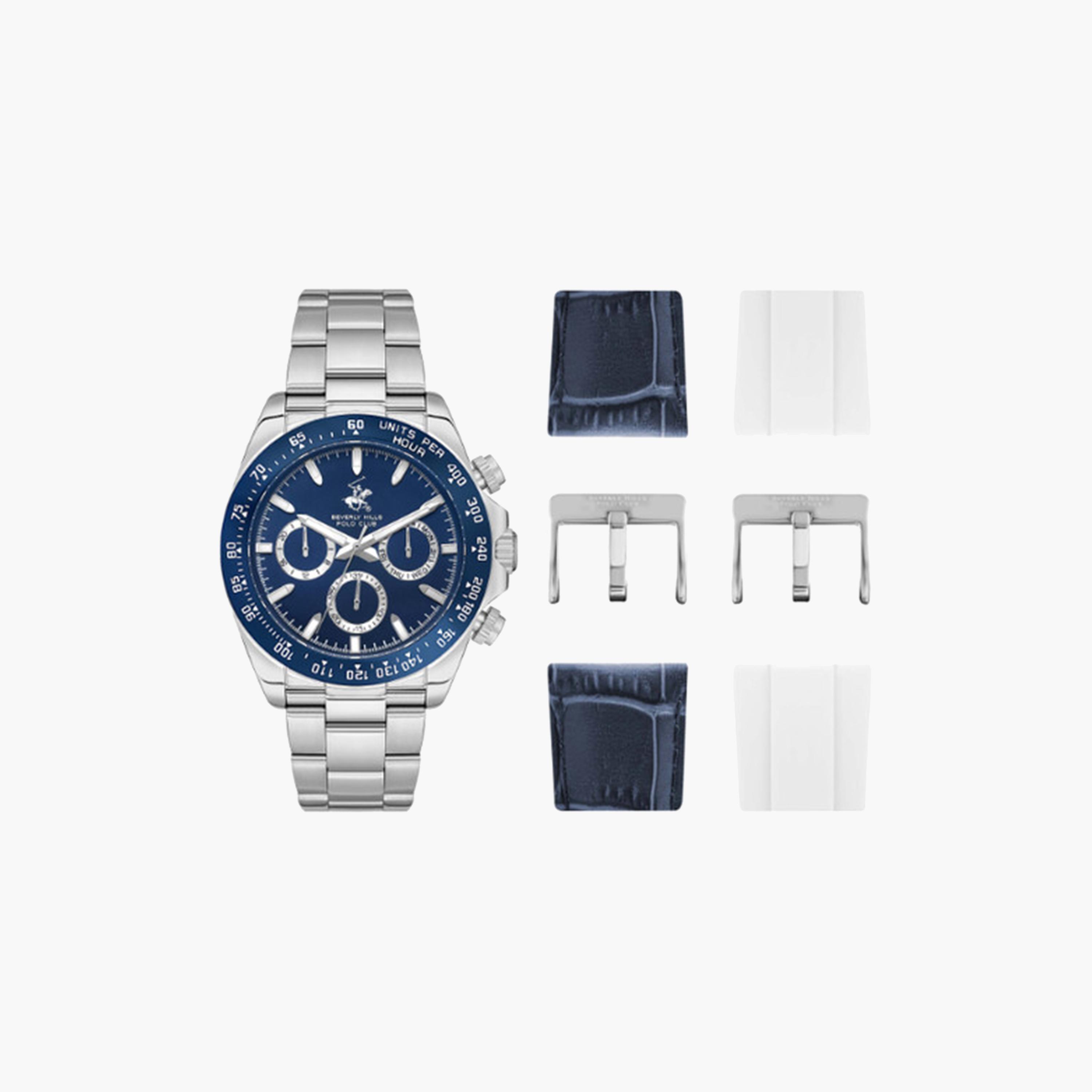 بيفرلي هيلز بولو كلوب- ساعة كرونوغراف للرجال 42 ملم فضية بحزام معدني | BP3608X.390-men-watchesandjewellery-watches-image-1