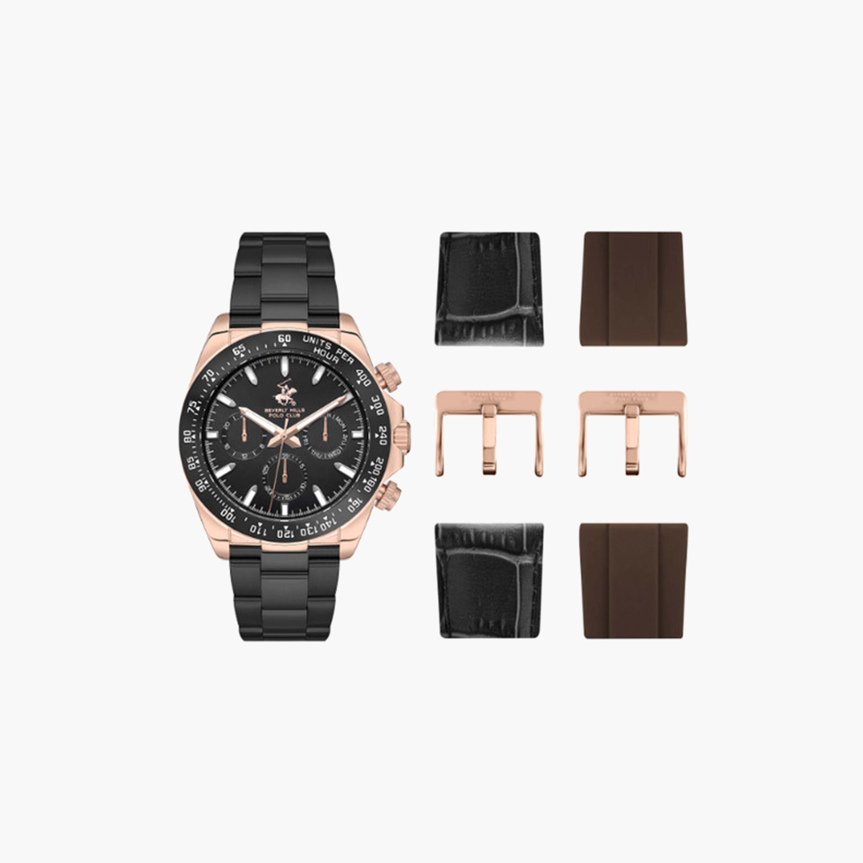 بيفرلي هيلز بولو كلوب- ساعة كرونوغراف للرجال 42 ملم سوداء بحزام معدني | BP3608X.540-men-watchesandjewellery-watches-image-1