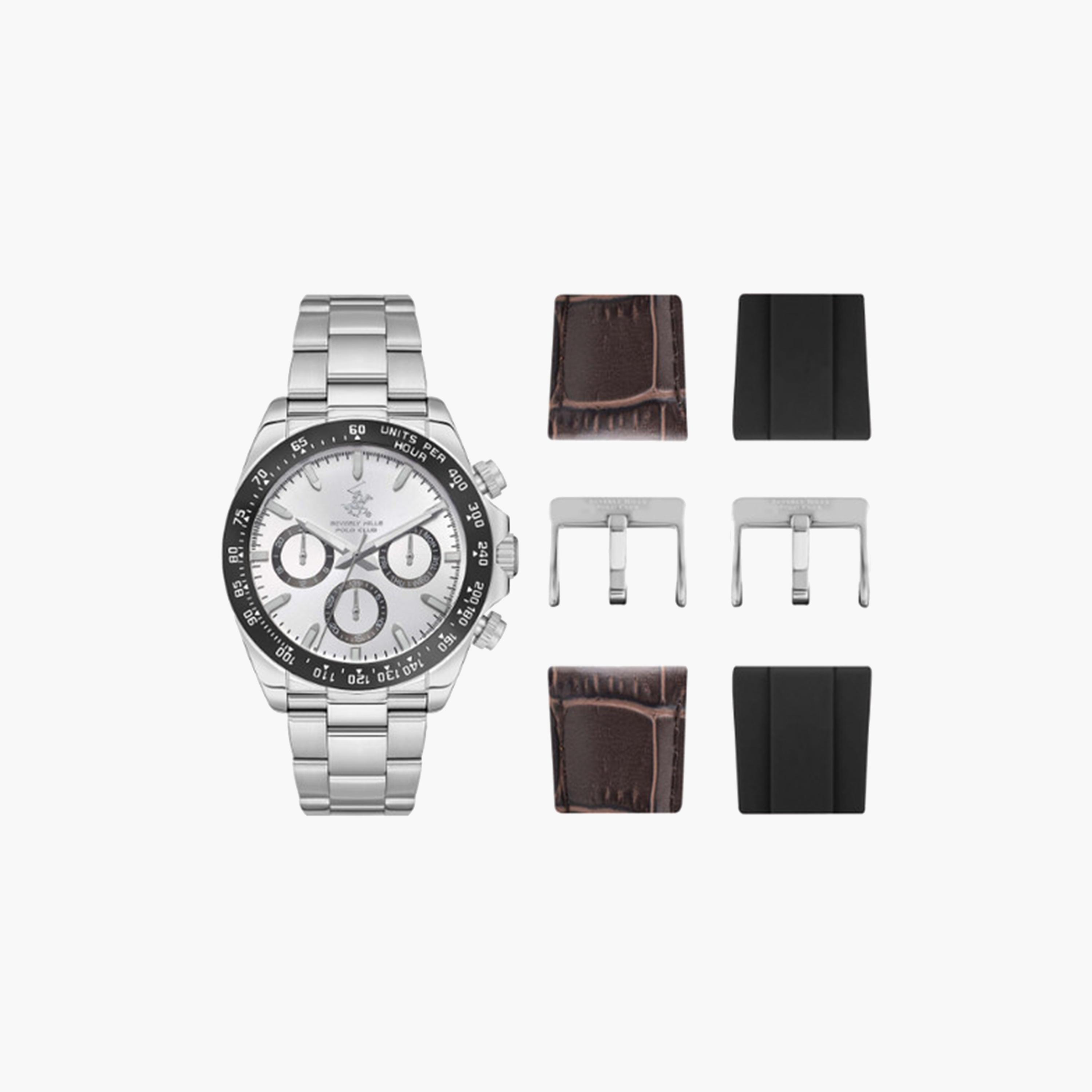 بيفرلي هيلز بولو كلوب- ساعة كرونوغراف للرجال 42 ملم فضية بحزام معدني | BP3608X.330-men-watchesandjewellery-watches-image-1