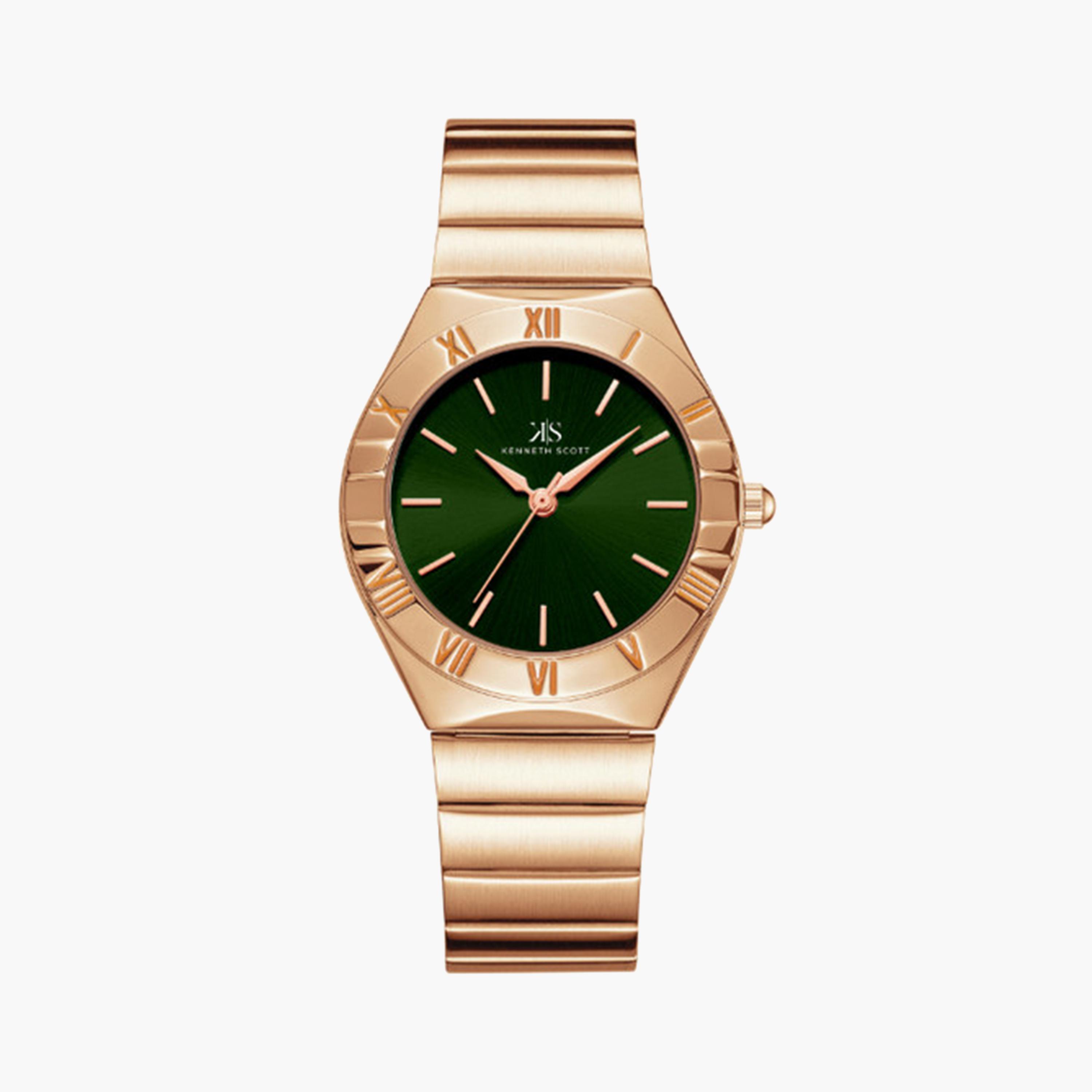 كينيث سكوت- ساعة تناظرية للنساء 32 ملم بسوار ستانلس ستيل ذهبي وردي | K24506-RBKH-women-watchesandjewellery-watches-image-1