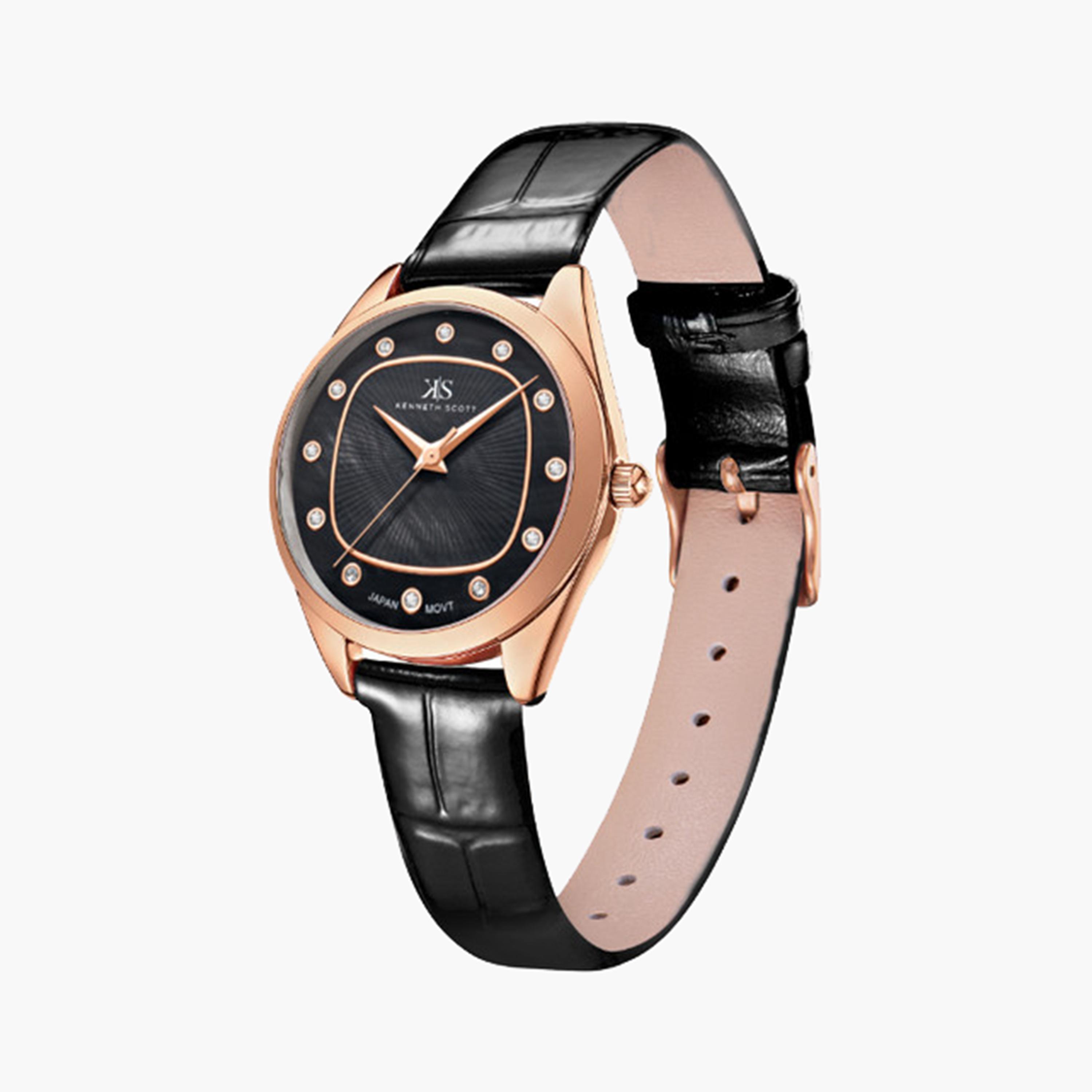 Kenneth Scott Women's 31 MM Black Analog Artificial Leather Strap Watch | K24508-RLBB-women-watchesandjewellery-watches-image-2