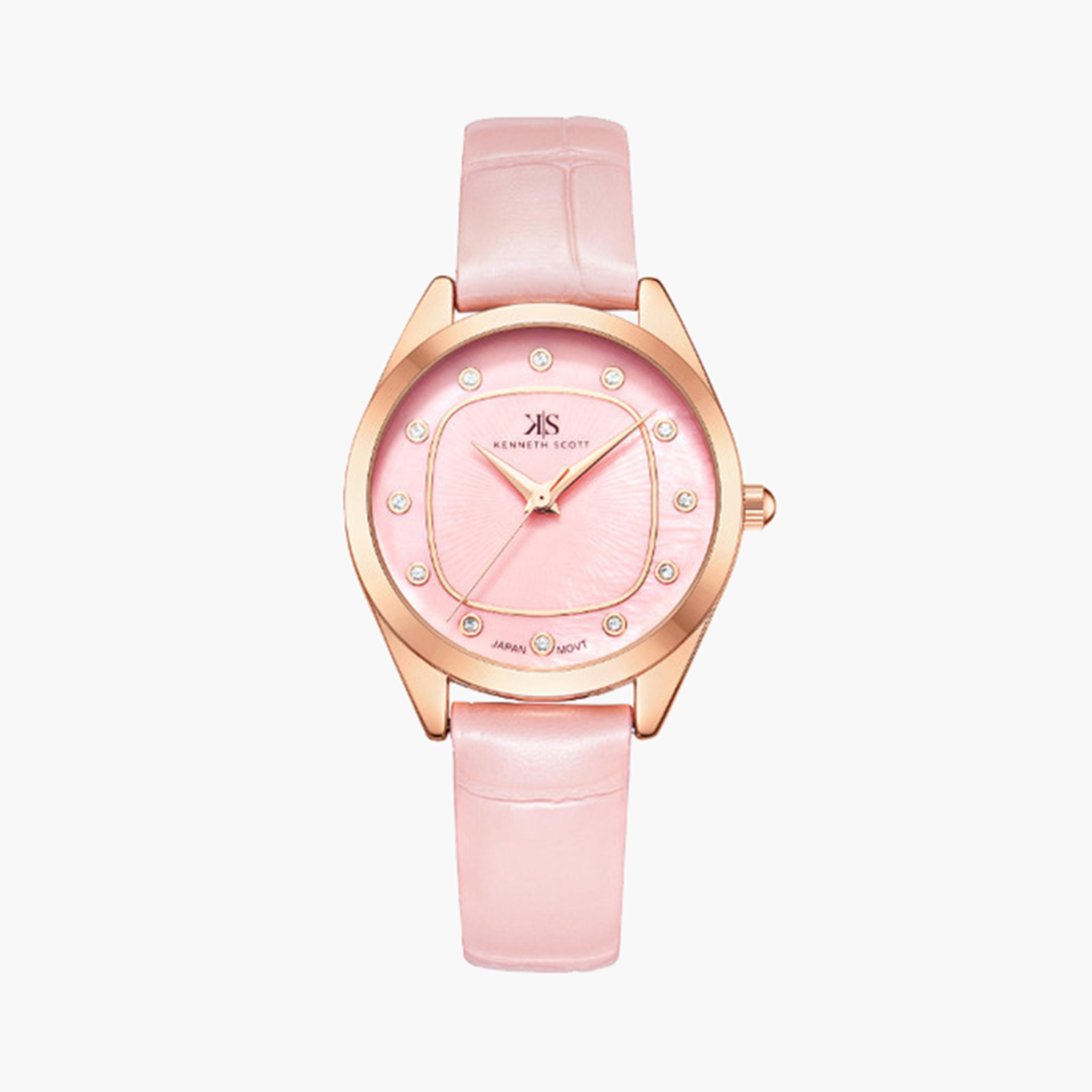Kenneth Scott Women's 31 MM Pink Analog Artificial Leather Strap Watch | K24508-RLPP-women-watchesandjewellery-watches-image-1
