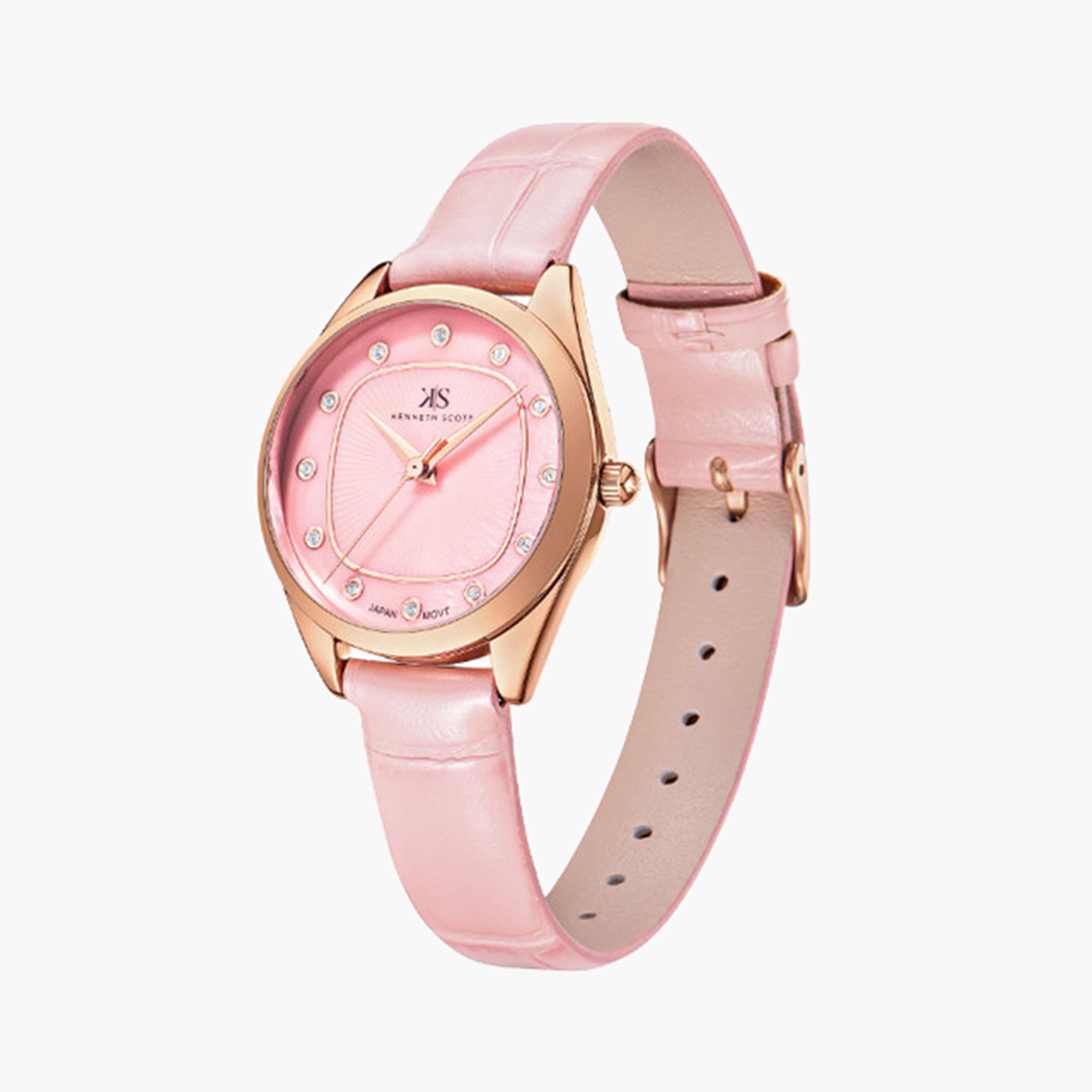 Kenneth Scott Women's 31 MM Pink Analog Artificial Leather Strap Watch | K24508-RLPP-women-watchesandjewellery-watches-image-2