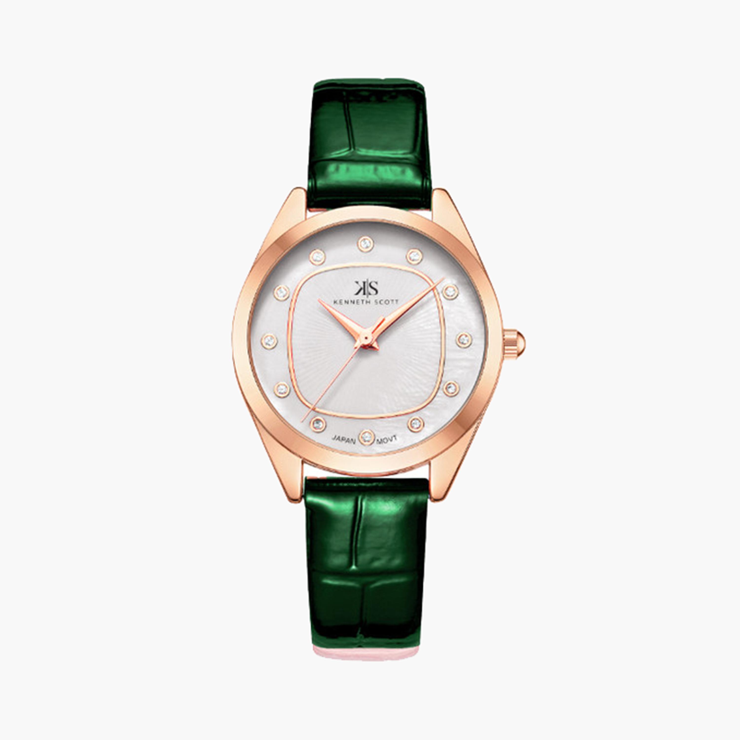 Kenneth Scott Women's 31 MM Green Analog Artificial Leather Strap Watch | K24508-RLHW-women-watchesandjewellery-watches-image-1