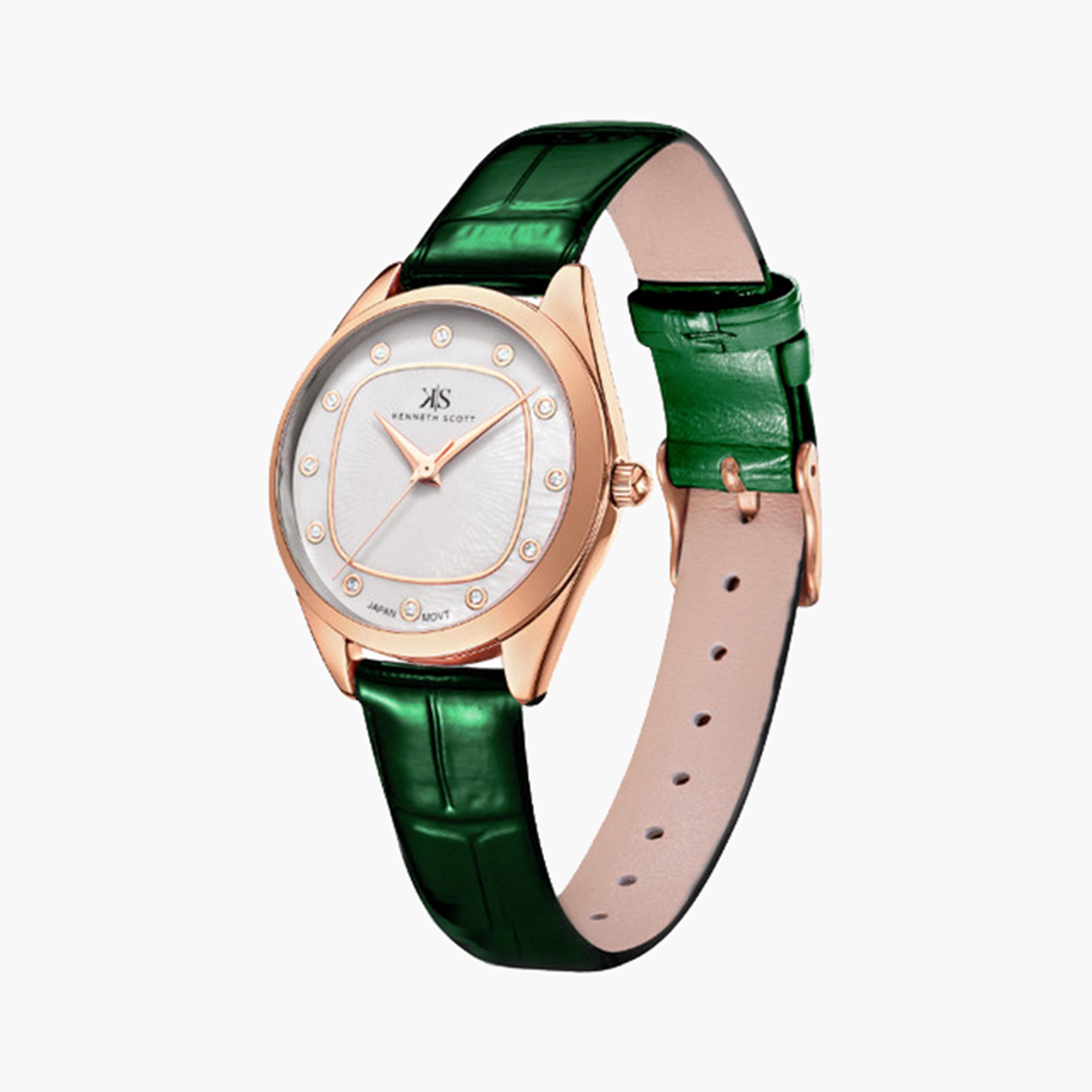 Kenneth Scott Women's 31 MM Green Analog Artificial Leather Strap Watch | K24508-RLHW-women-watchesandjewellery-watches-image-2