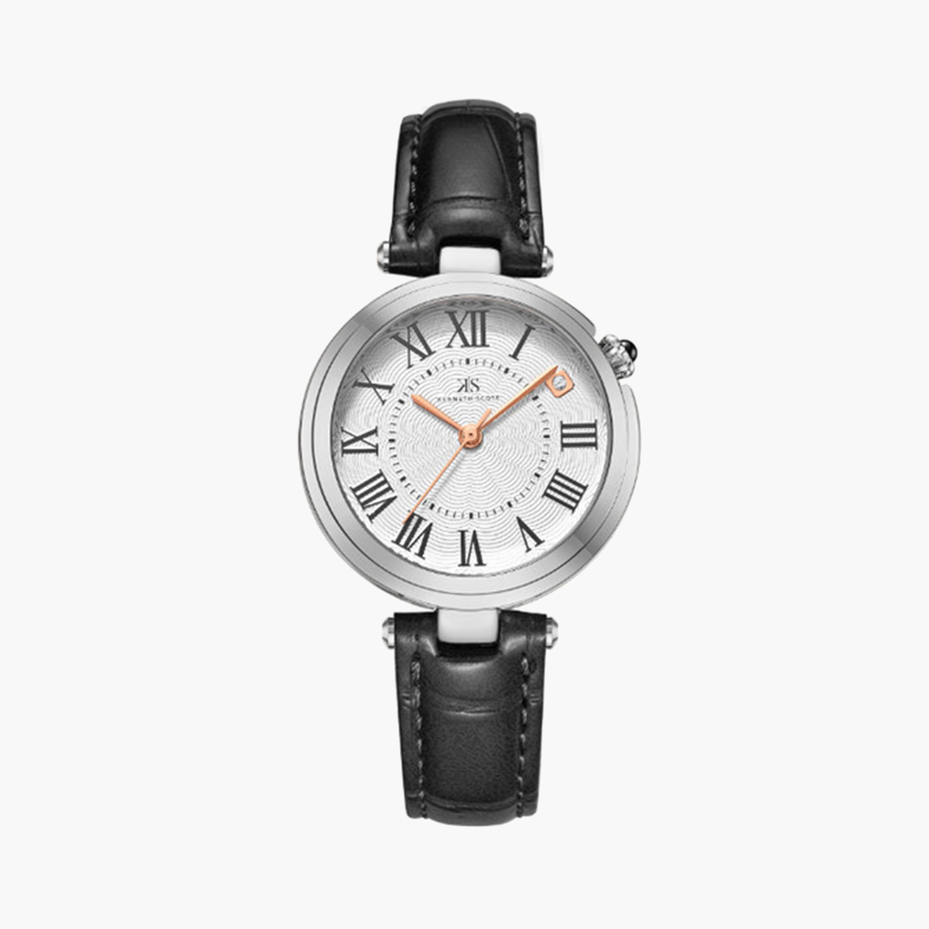 Kenneth Scott Women's 32 MM Black Analog Artificial Leather Strap Watch | K24510-SLBW-women-watchesandjewellery-watches-image-1