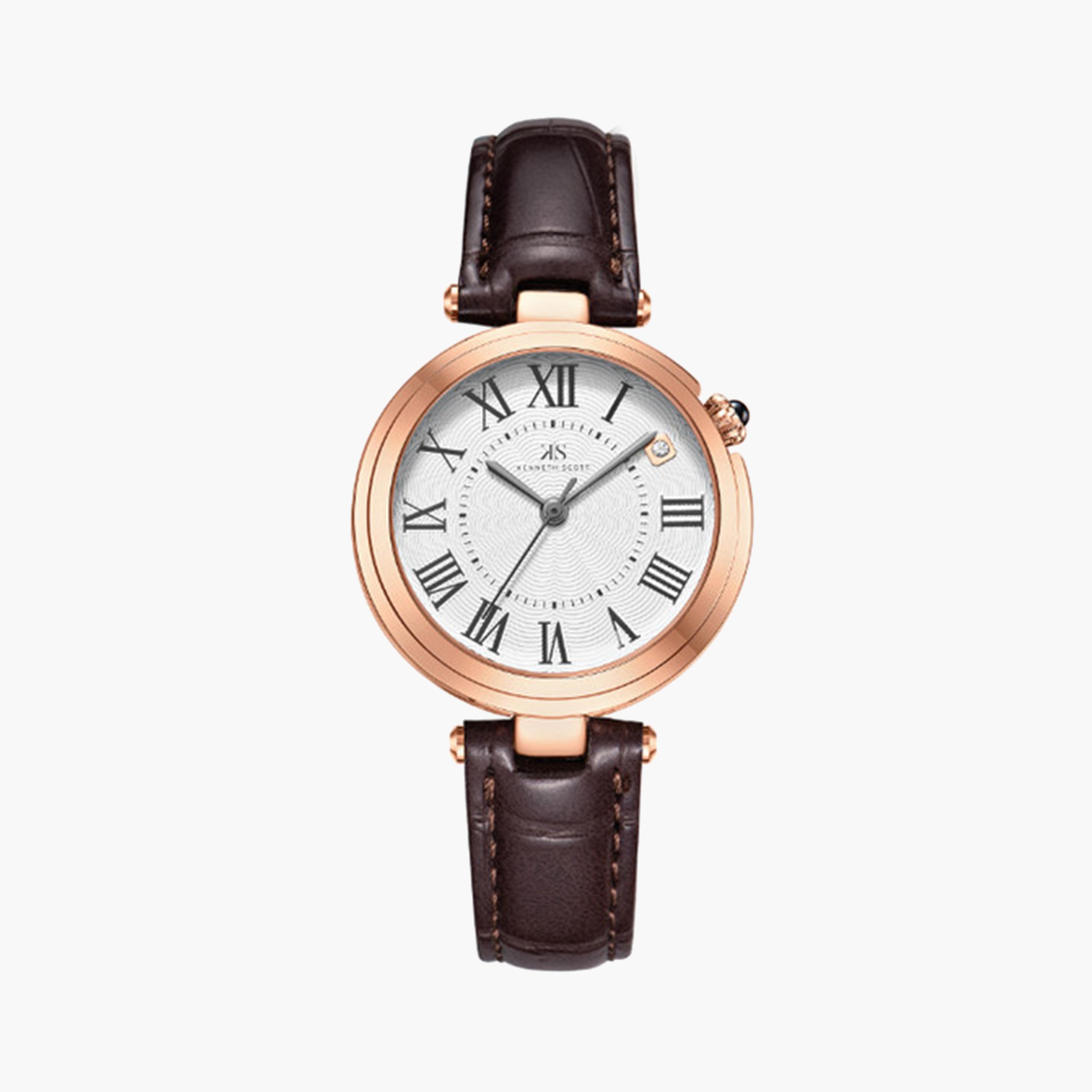 كينيث سكوت- ساعة تناظرية للنساء 32 ملم بسوار جلد صناعي بني | K24510-RLDW-women-watchesandjewellery-watches-image-1