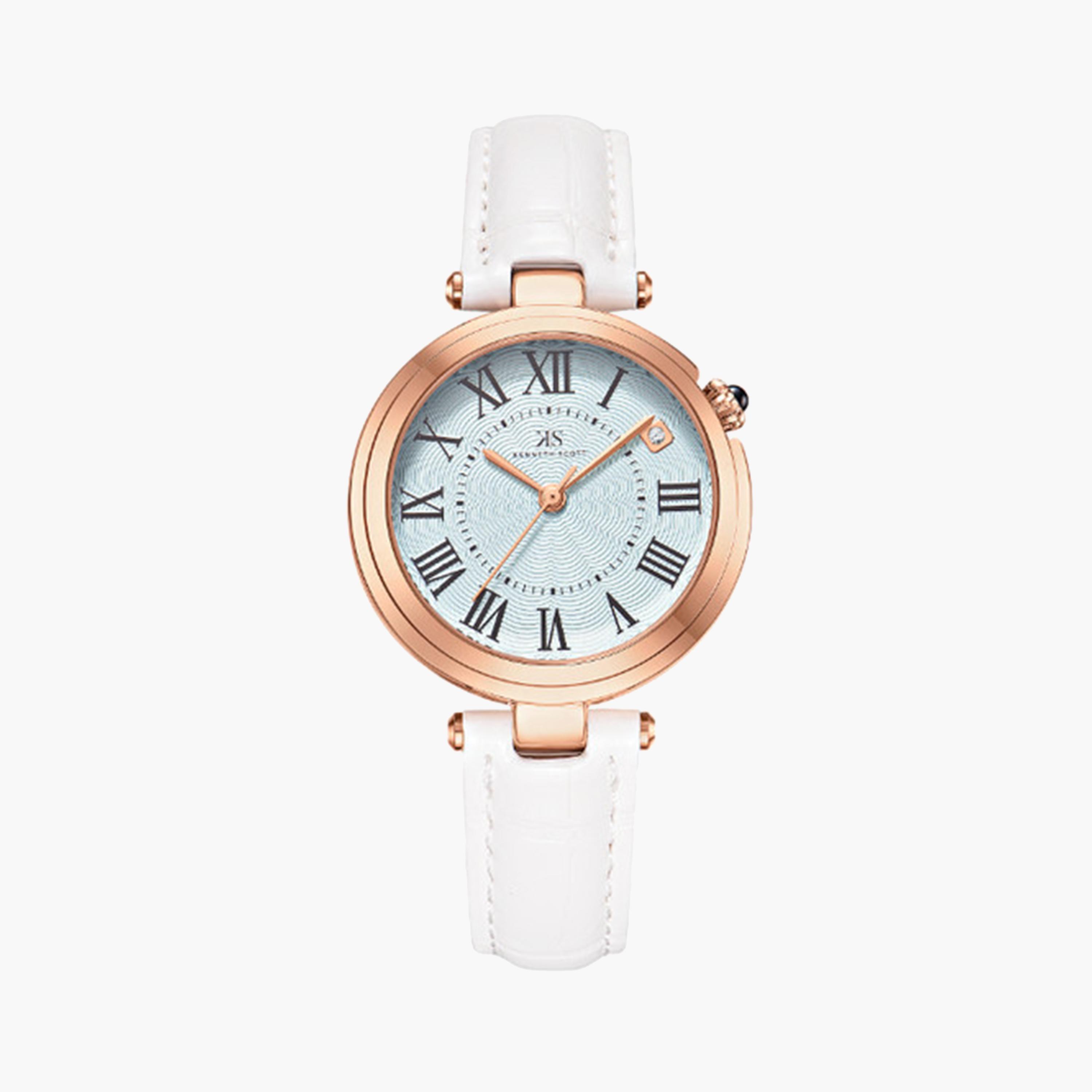 كينيث سكوت- ساعة تناظرية للنساء 32 ملم بسوار جلد صناعي أبيض | K24510-RLWL-women-watchesandjewellery-watches-image-1